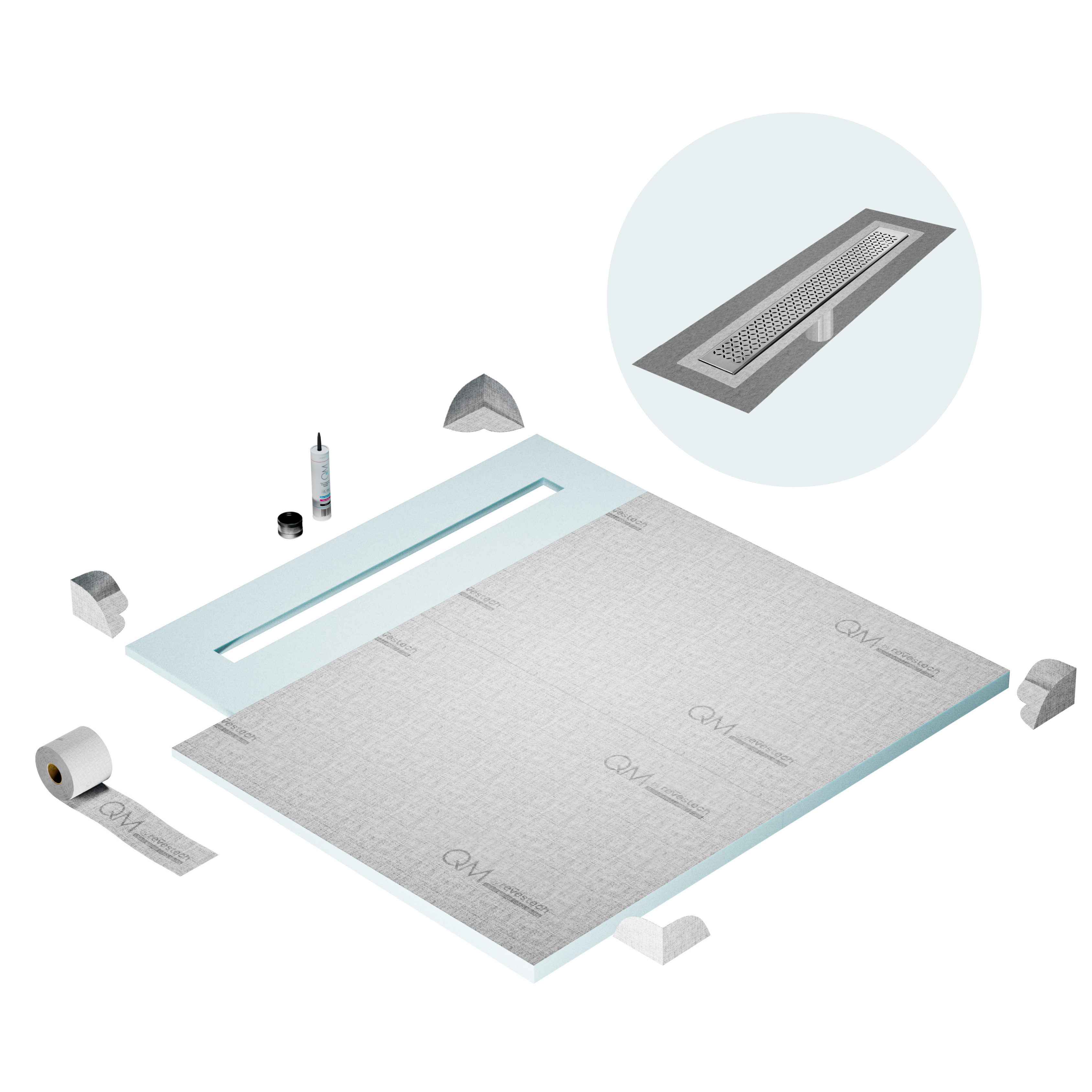 Curbless Lotus Shower Pan Kit Linear drain