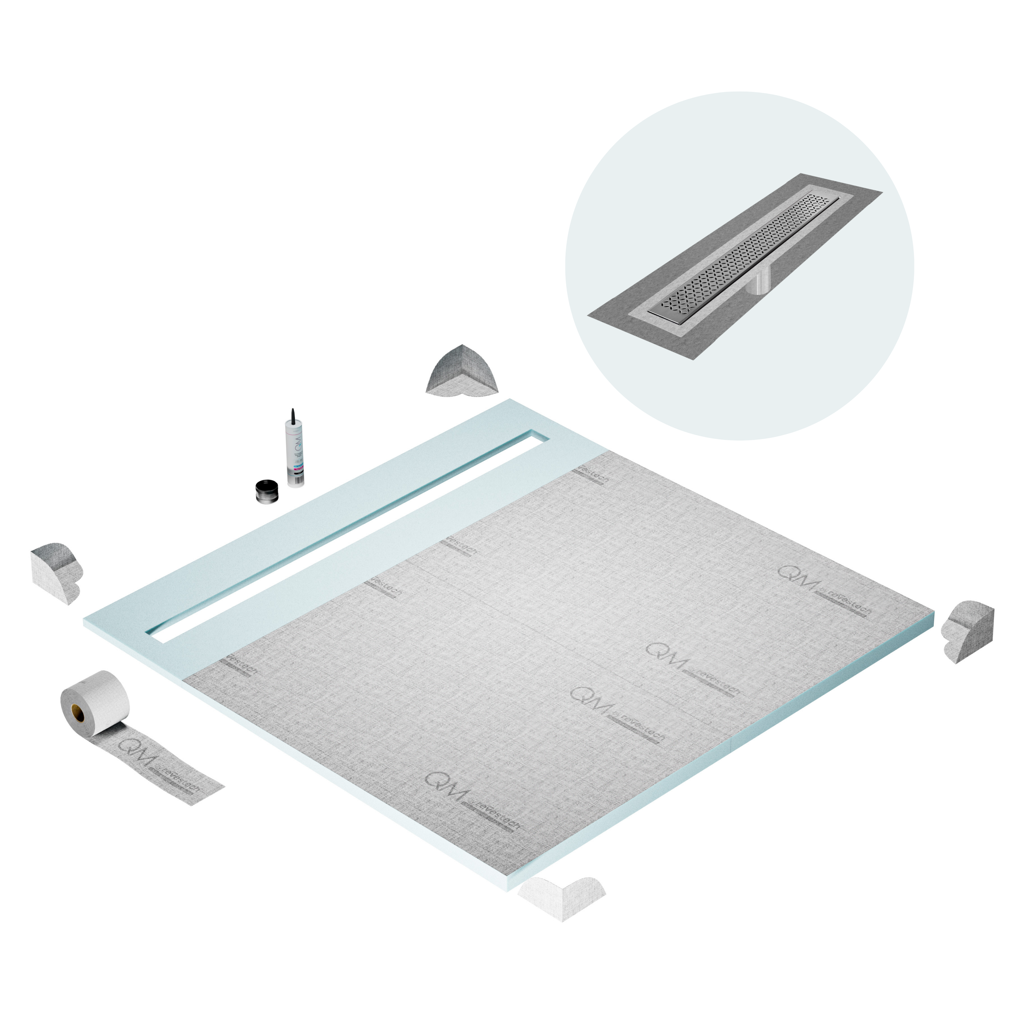 Curbless Lotus Shower Pan Kit Linear drain