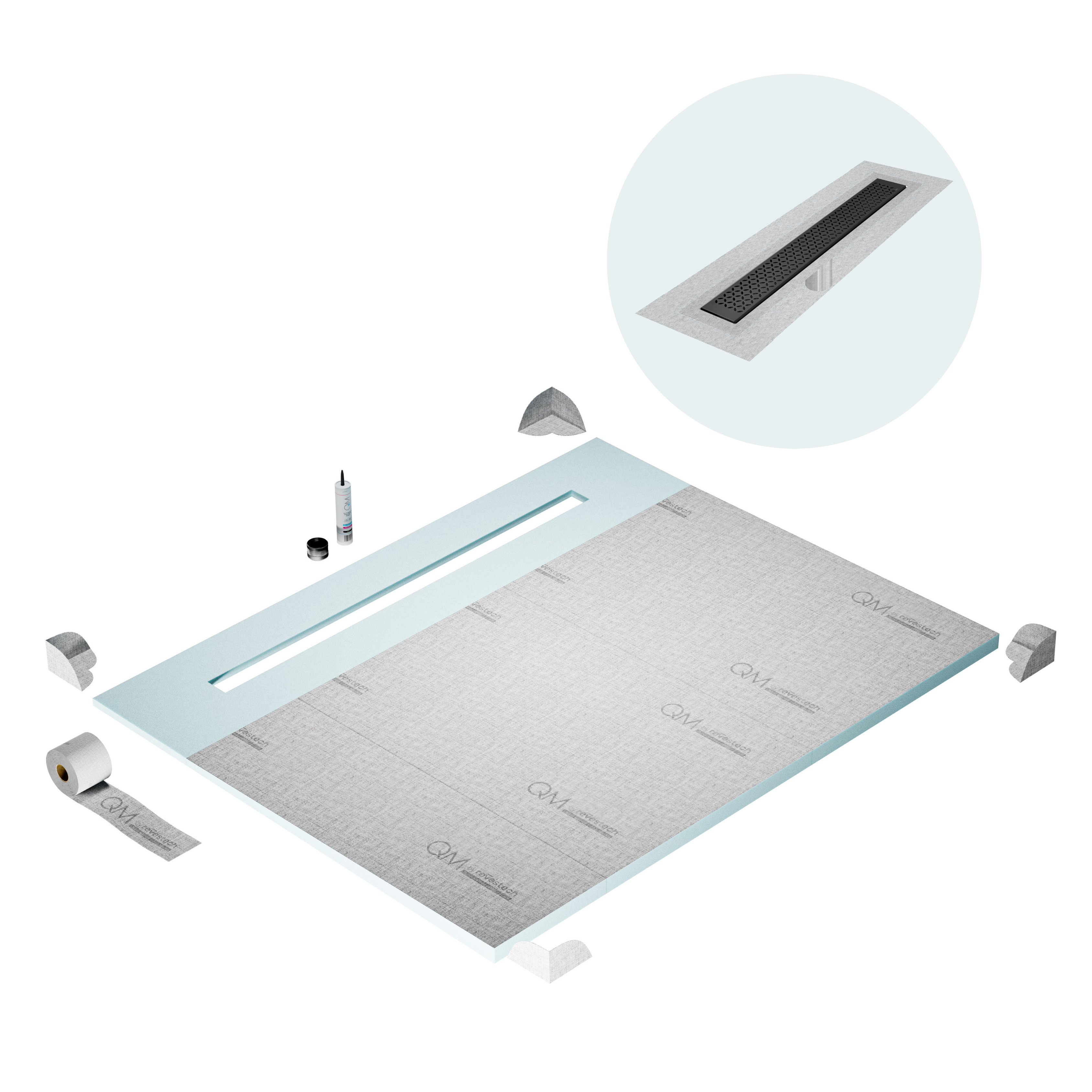 Curbless Lotus Shower Pan Kit Linear drain