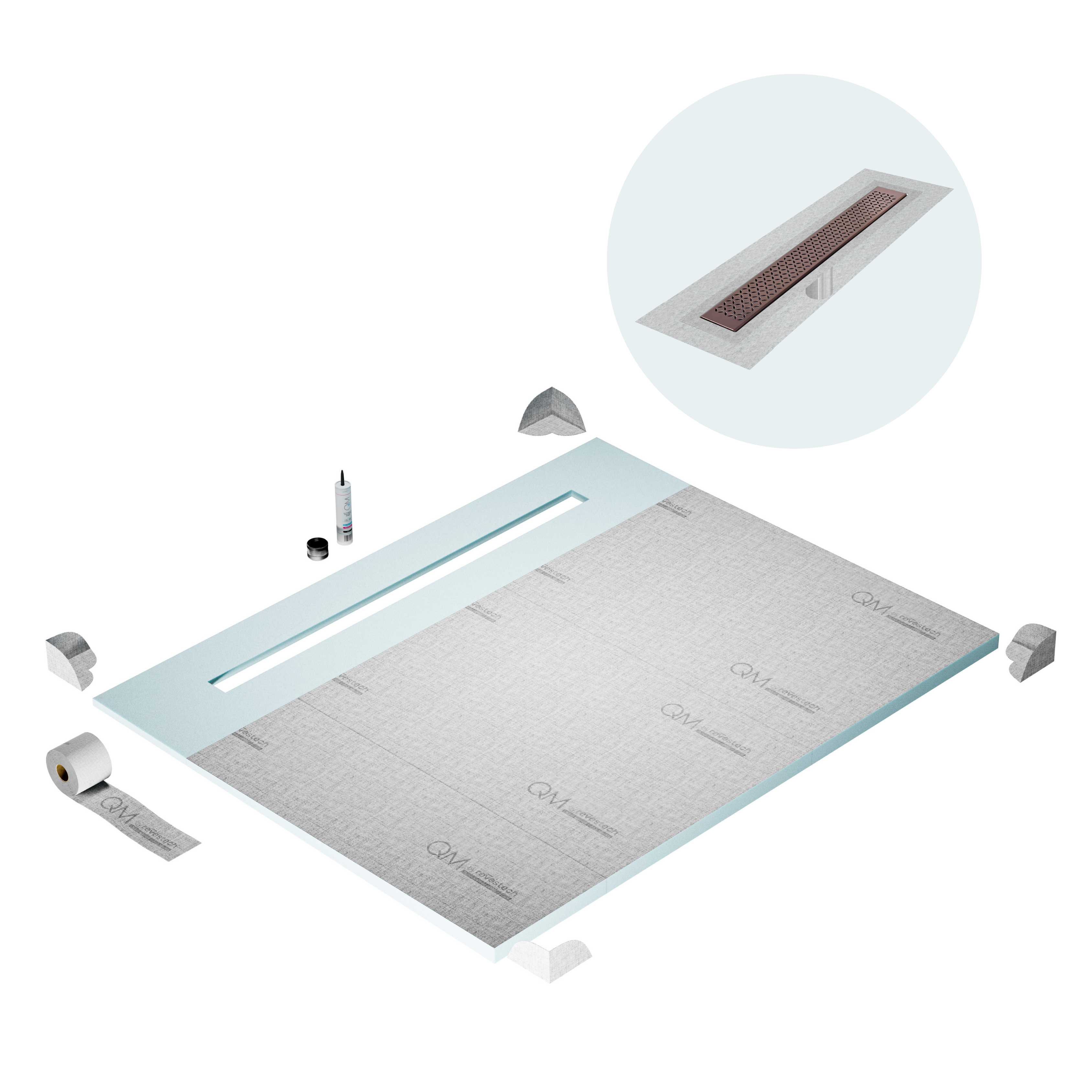 Curbless Lotus Shower Pan Kit Linear drain