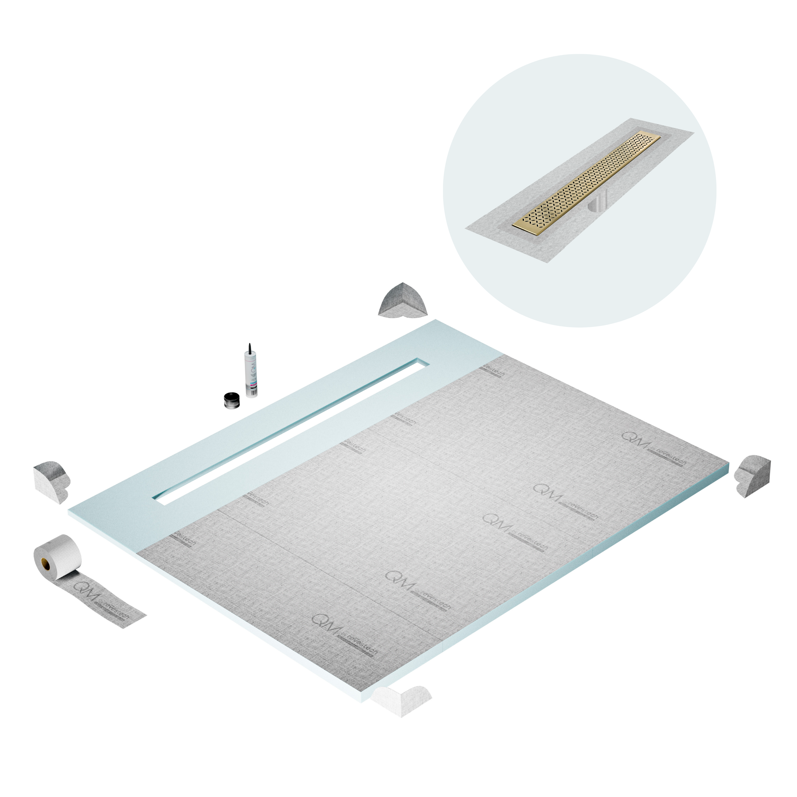 Curbless Lotus Shower Pan Kit Linear drain