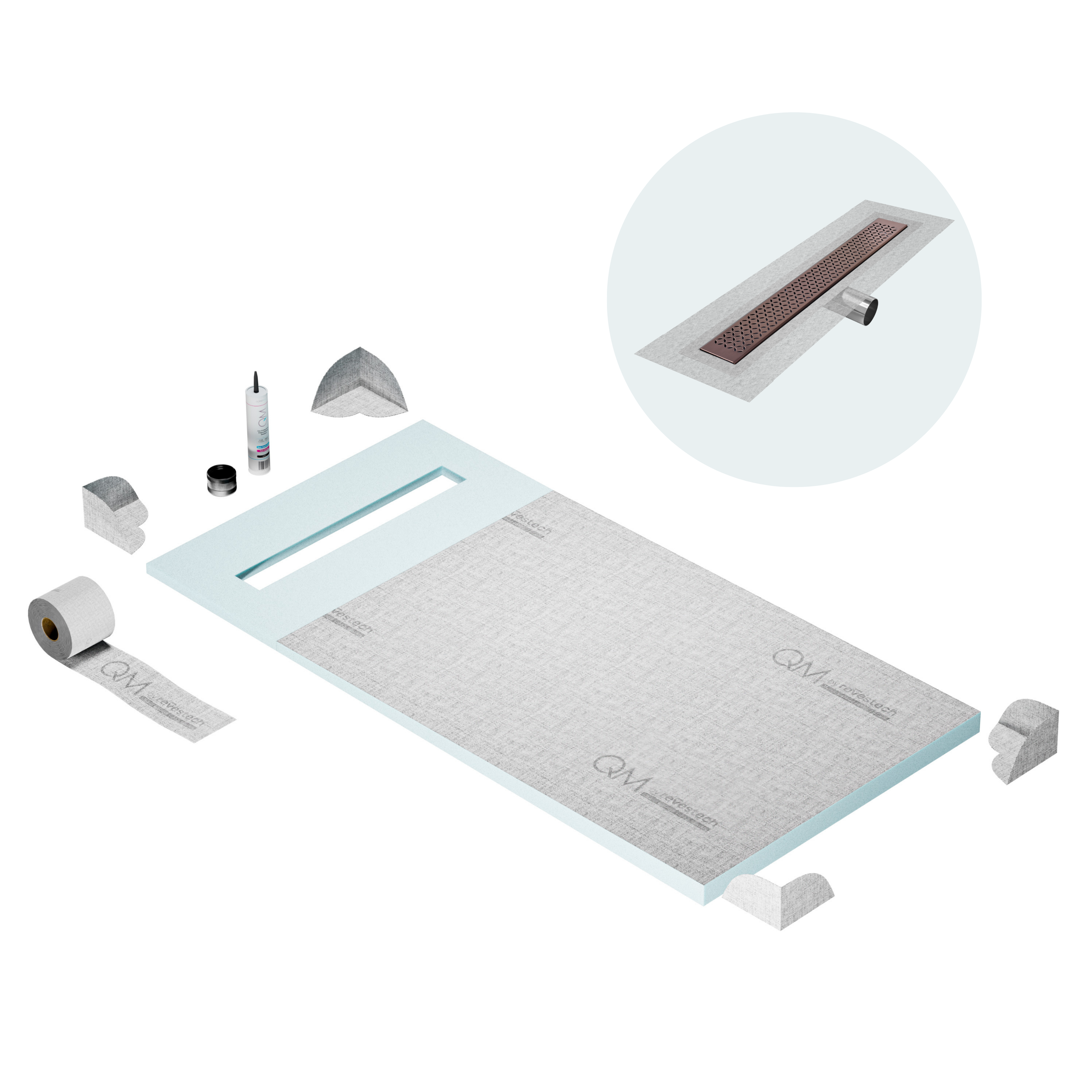 Curbless Lotus Shower Pan Kit Linear drain