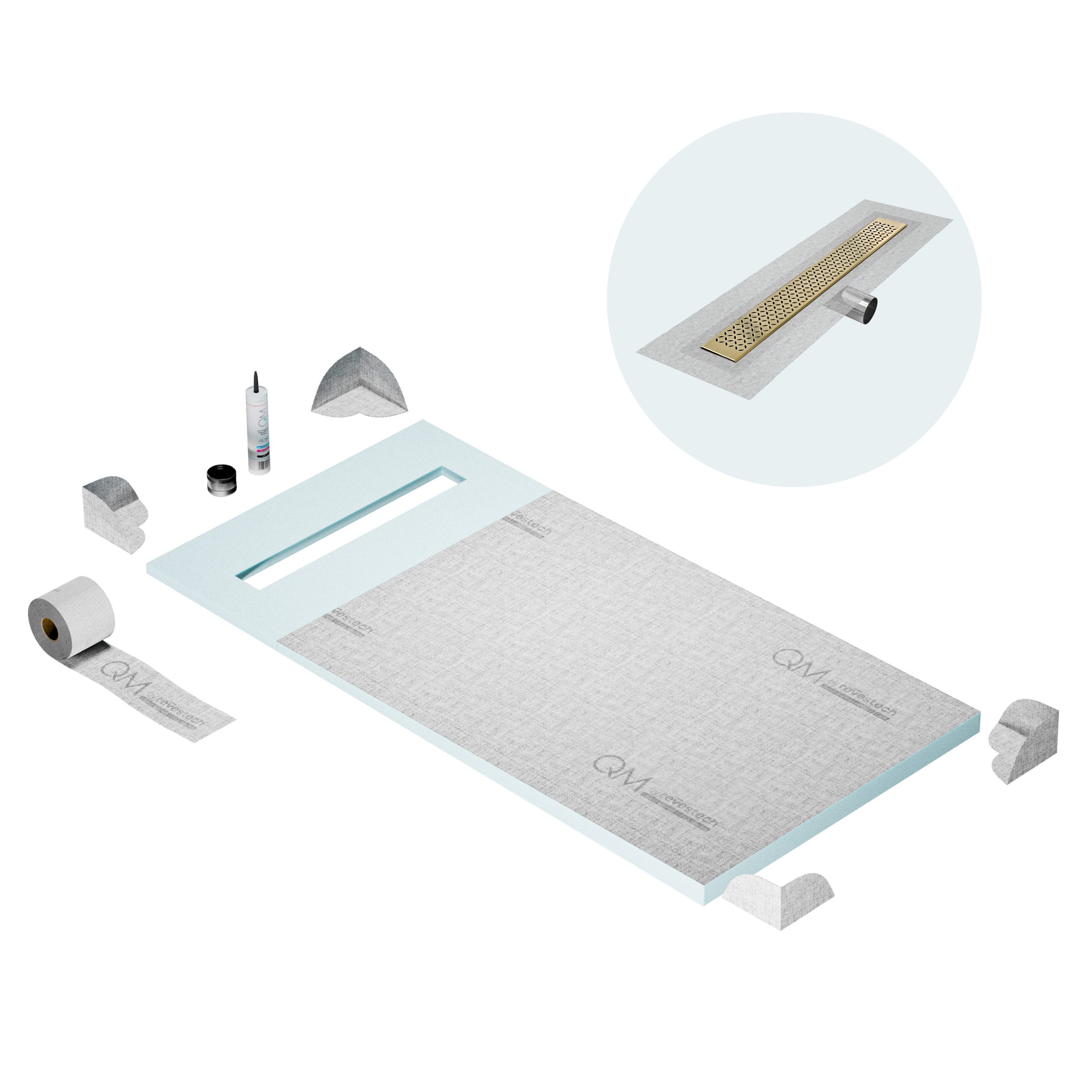 Curbless Lotus Shower Pan Kit Linear drain