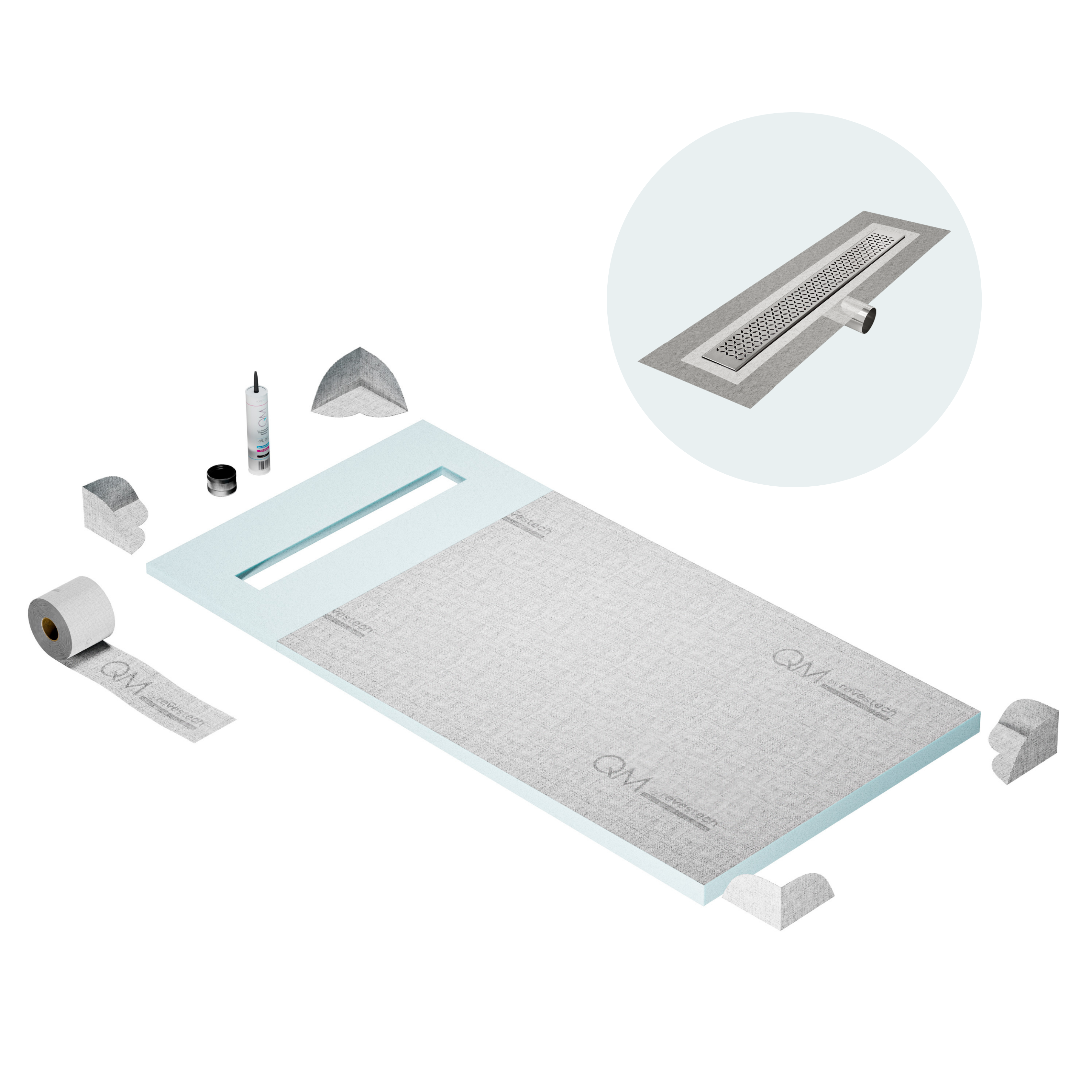 Curbless Lotus Shower Pan Kit Linear drain