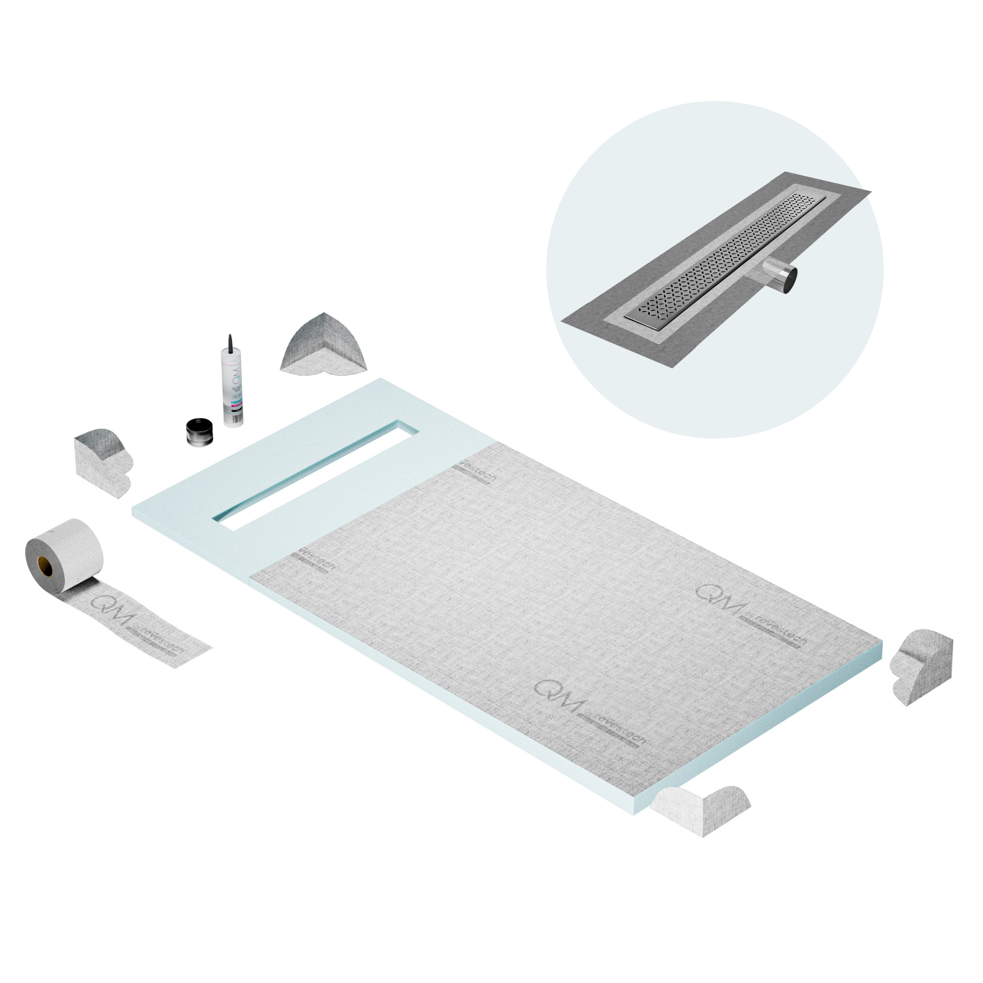 Curbless Lotus Shower Pan Kit Linear drain