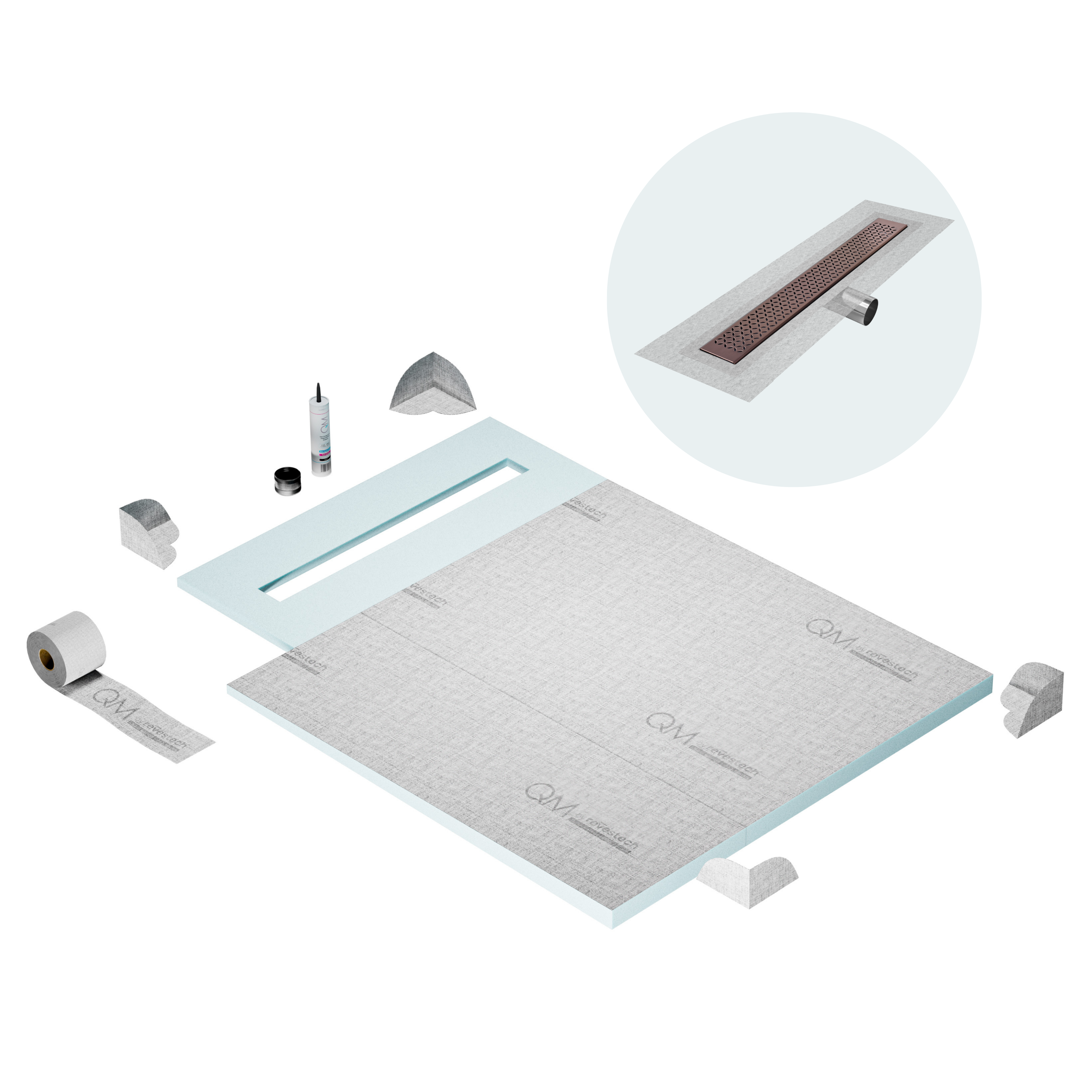 Curbless Lotus Shower Pan Kit Linear drain