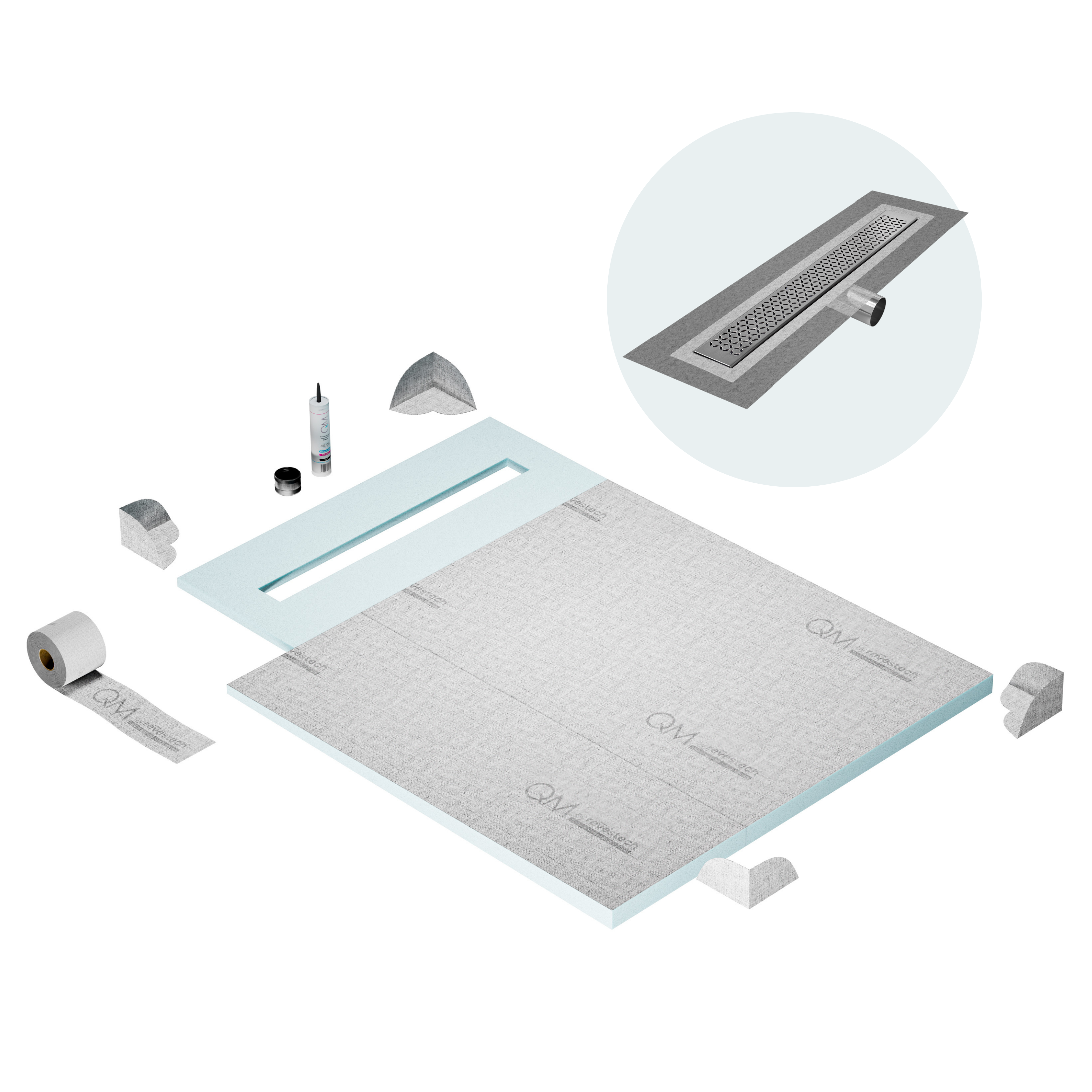 Curbless Lotus Shower Pan Kit Linear drain