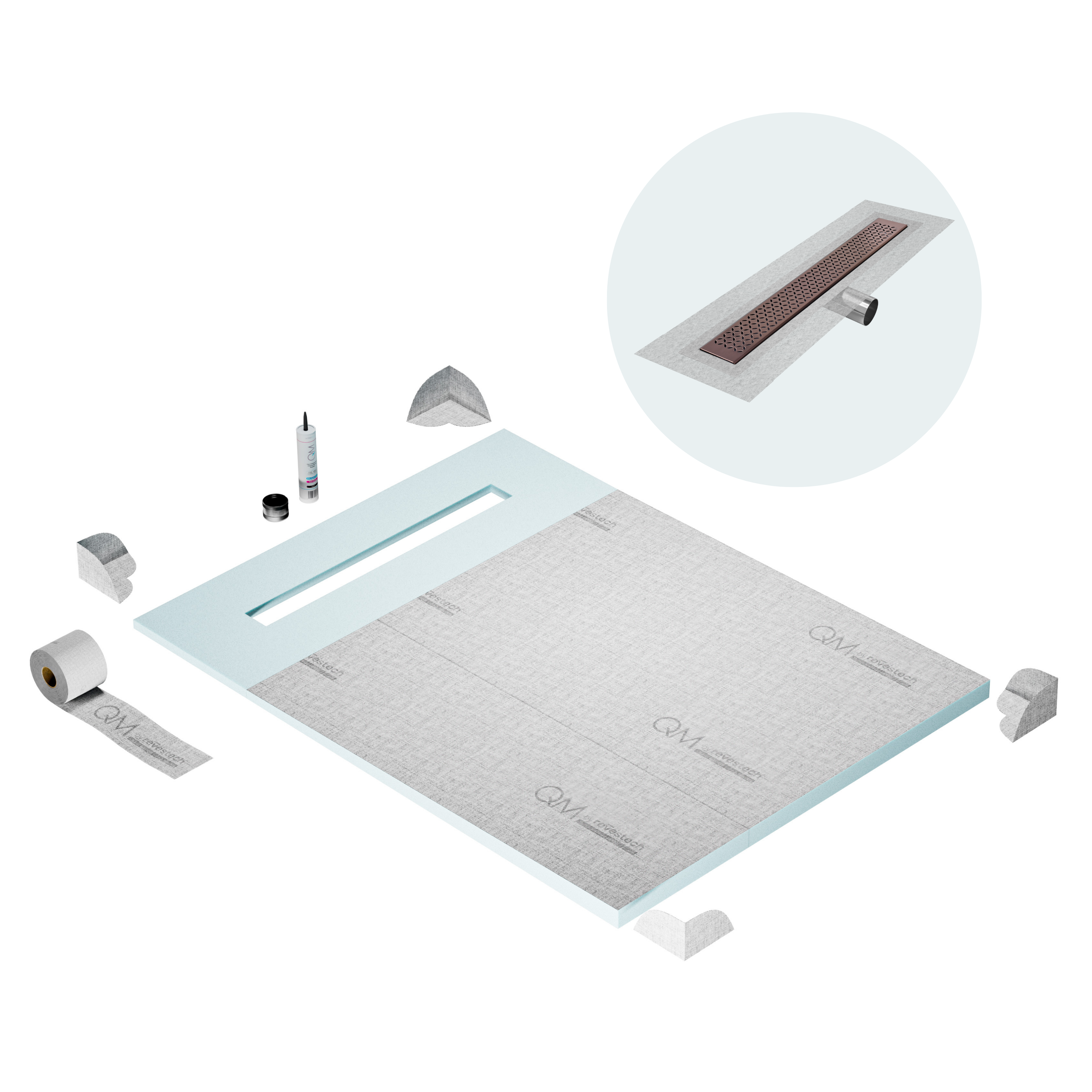 Curbless Lotus Shower Pan Kit Linear drain