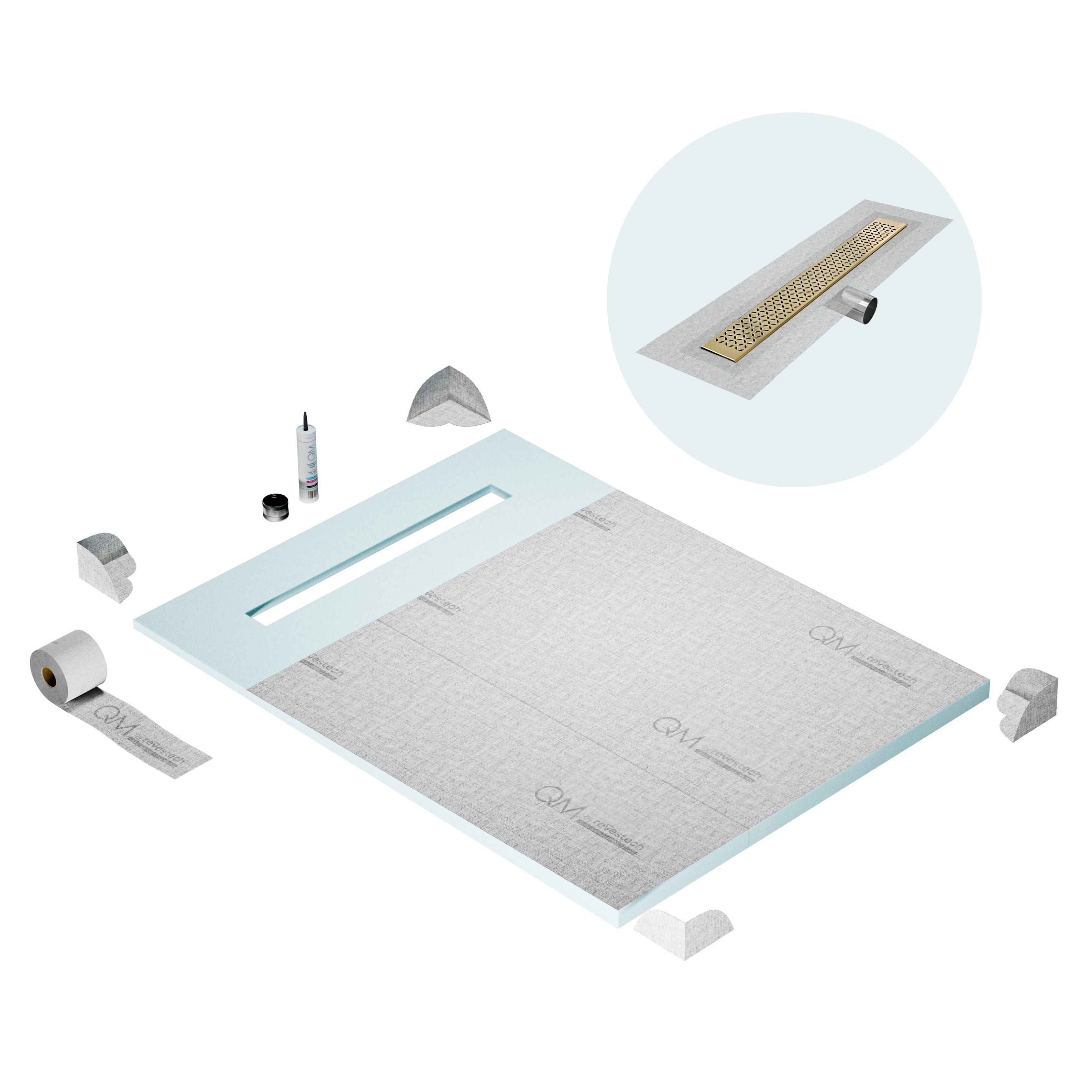 Curbless Lotus Shower Pan Kit Linear drain