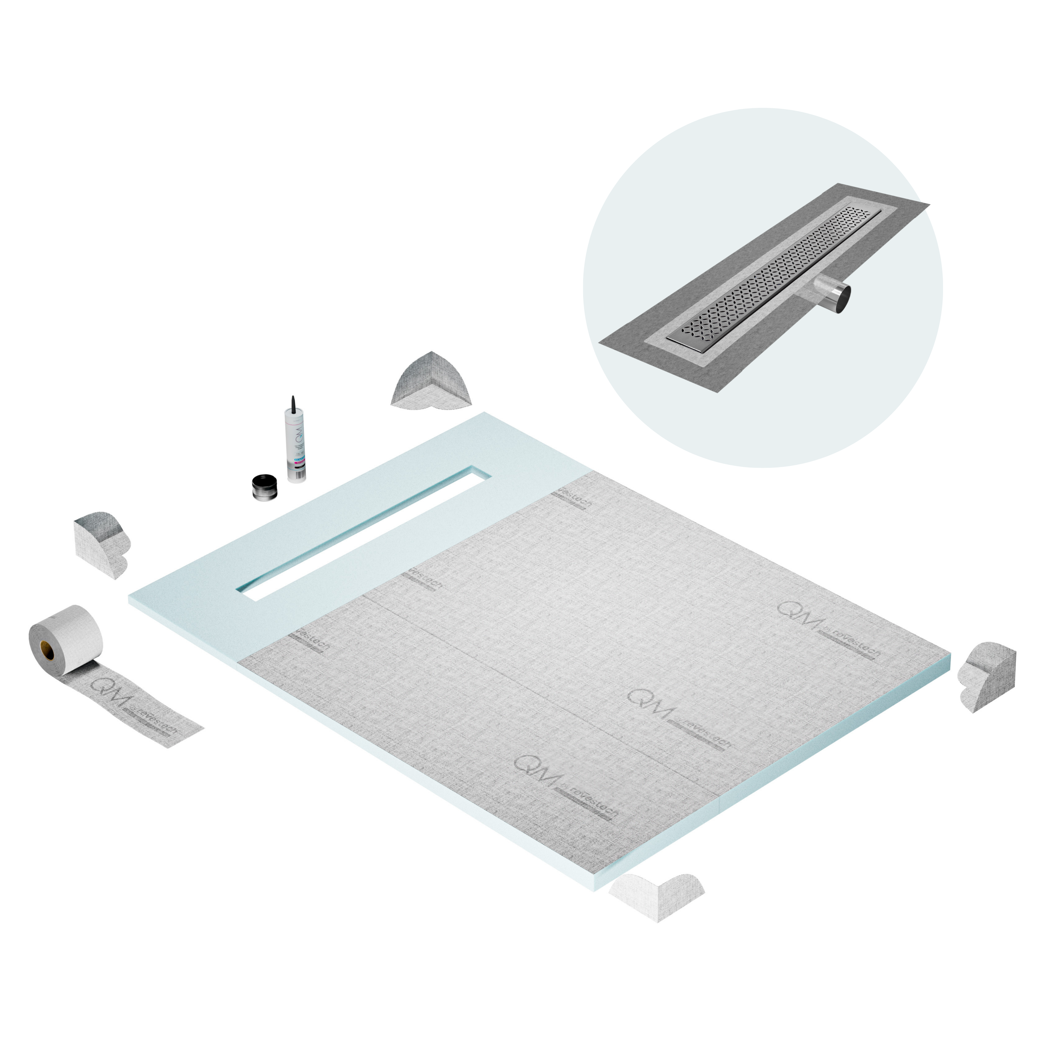Curbless Lotus Shower Pan Kit Linear drain