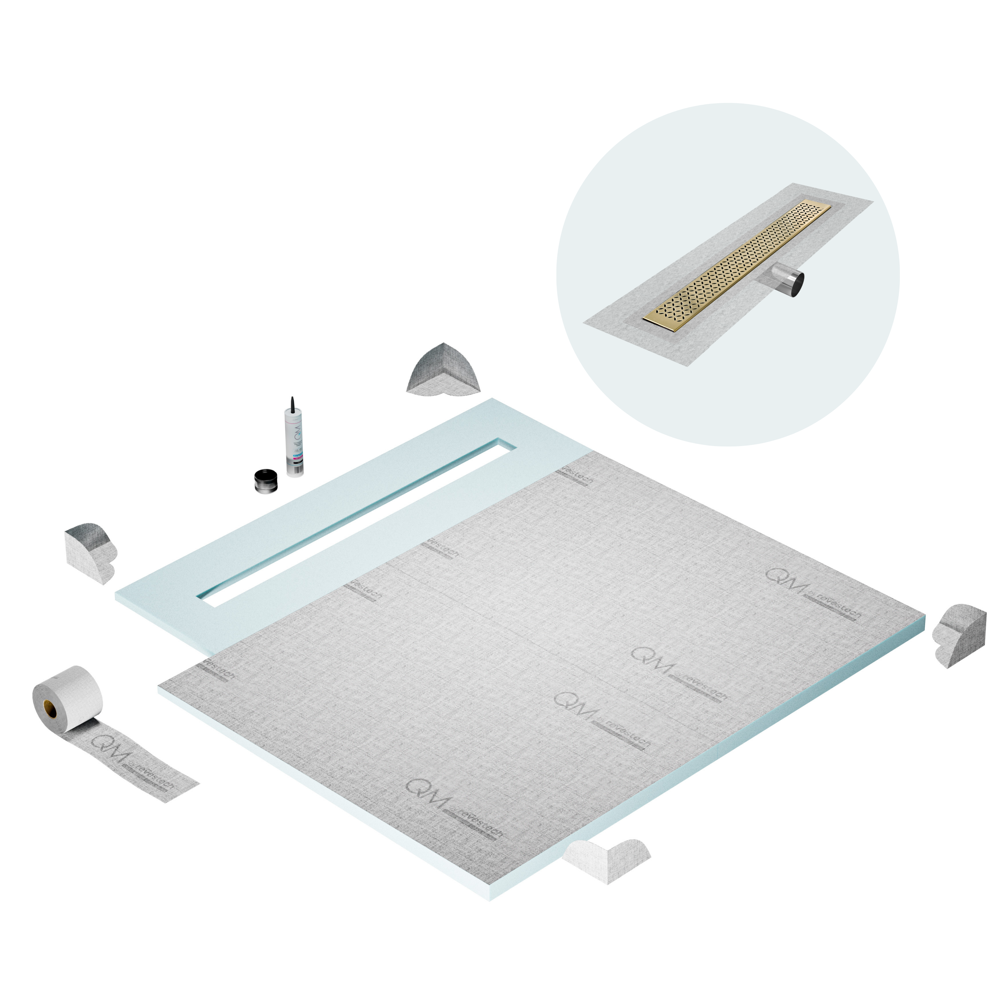Curbless Lotus Shower Pan Kit Linear drain