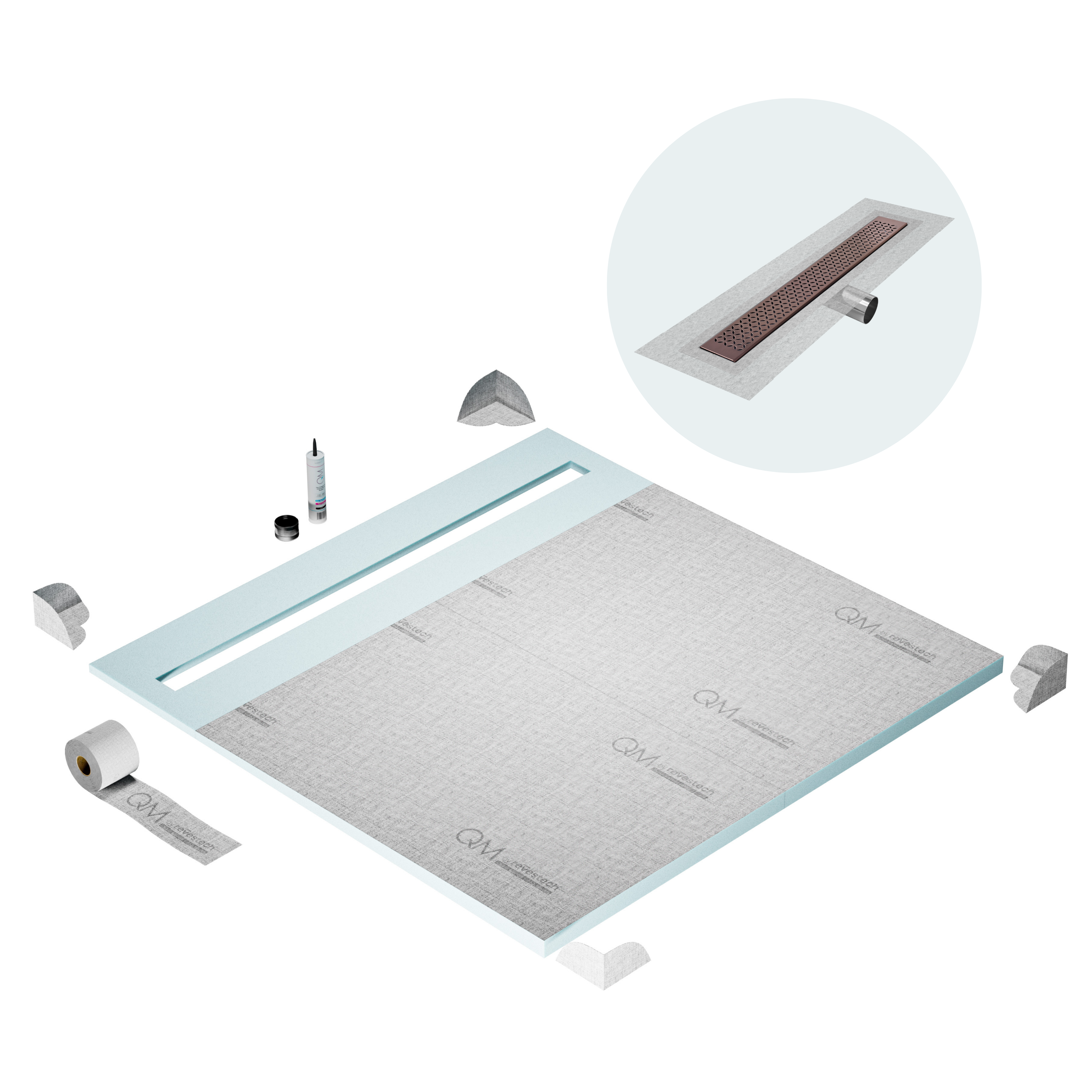 Curbless Lotus Shower Pan Kit Linear drain
