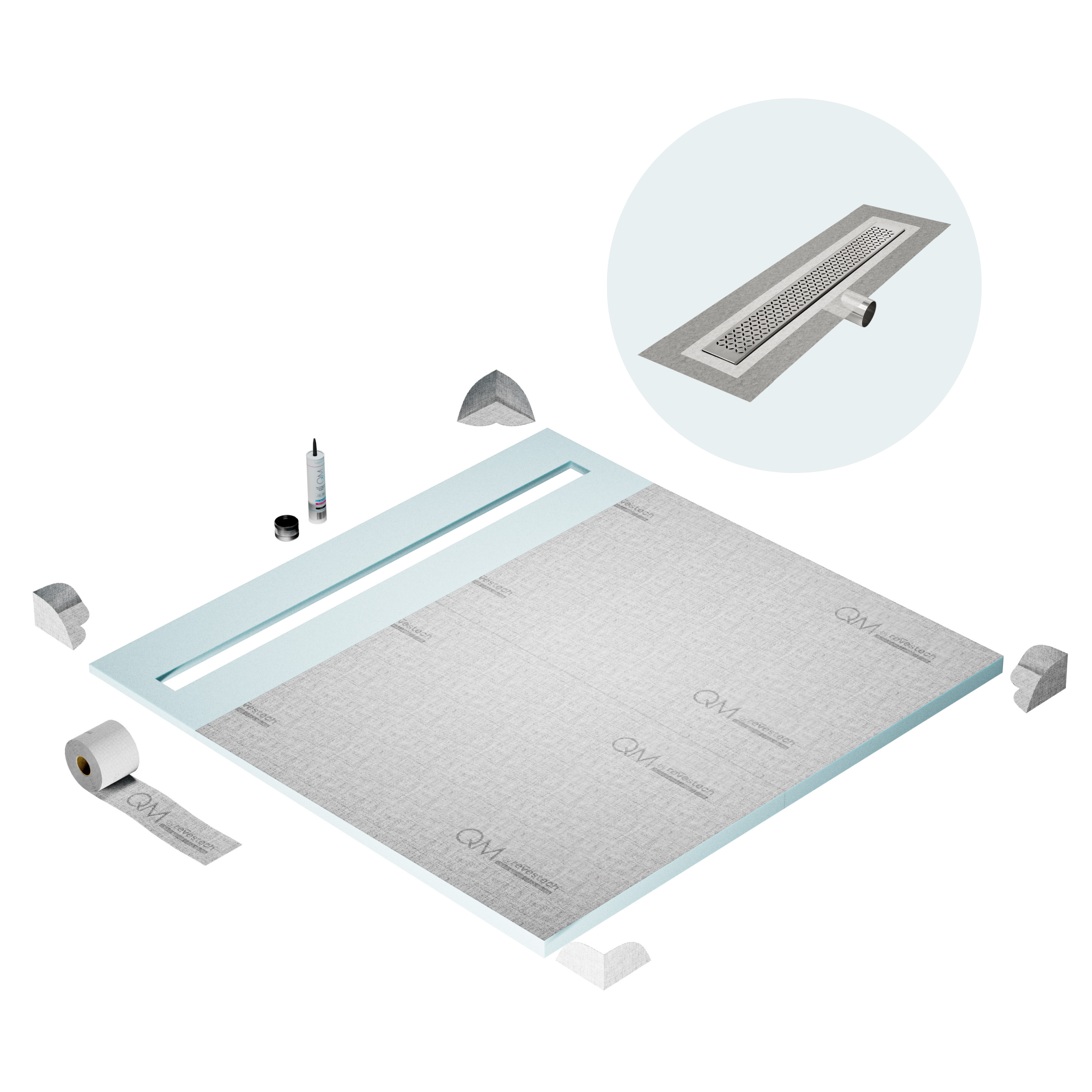 Curbless Lotus Shower Pan Kit Linear drain