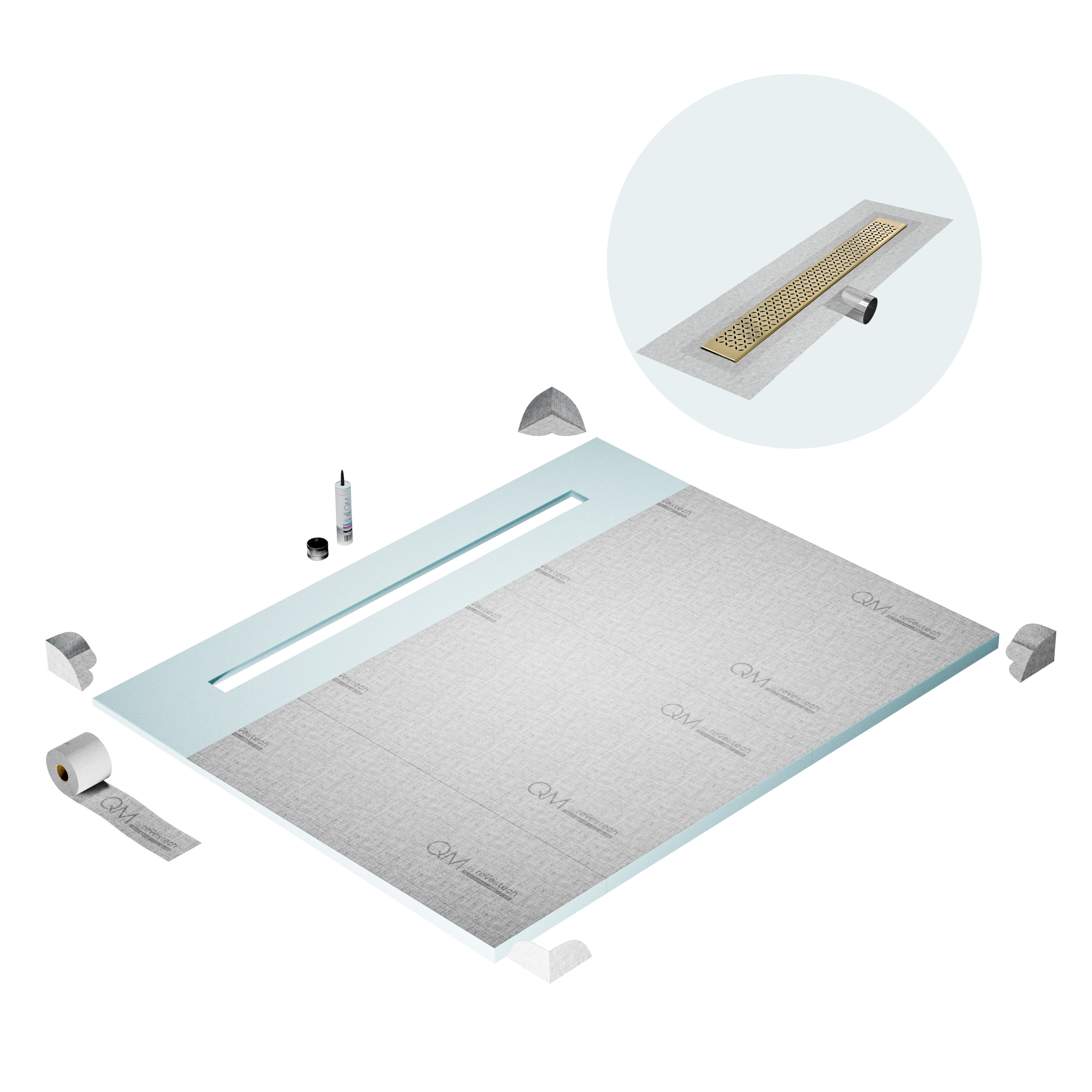 Curbless Lotus Shower Pan Kit Linear drain