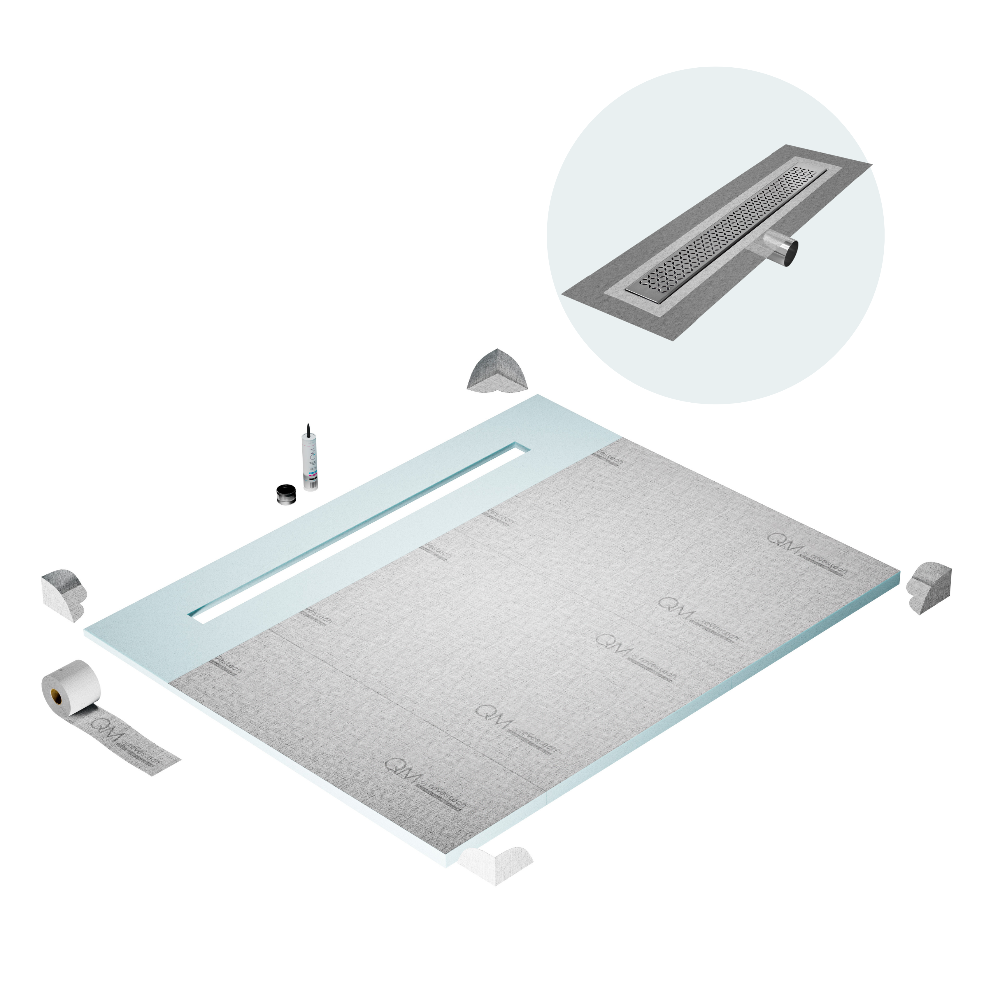Curbless Lotus Shower Pan Kit Linear drain