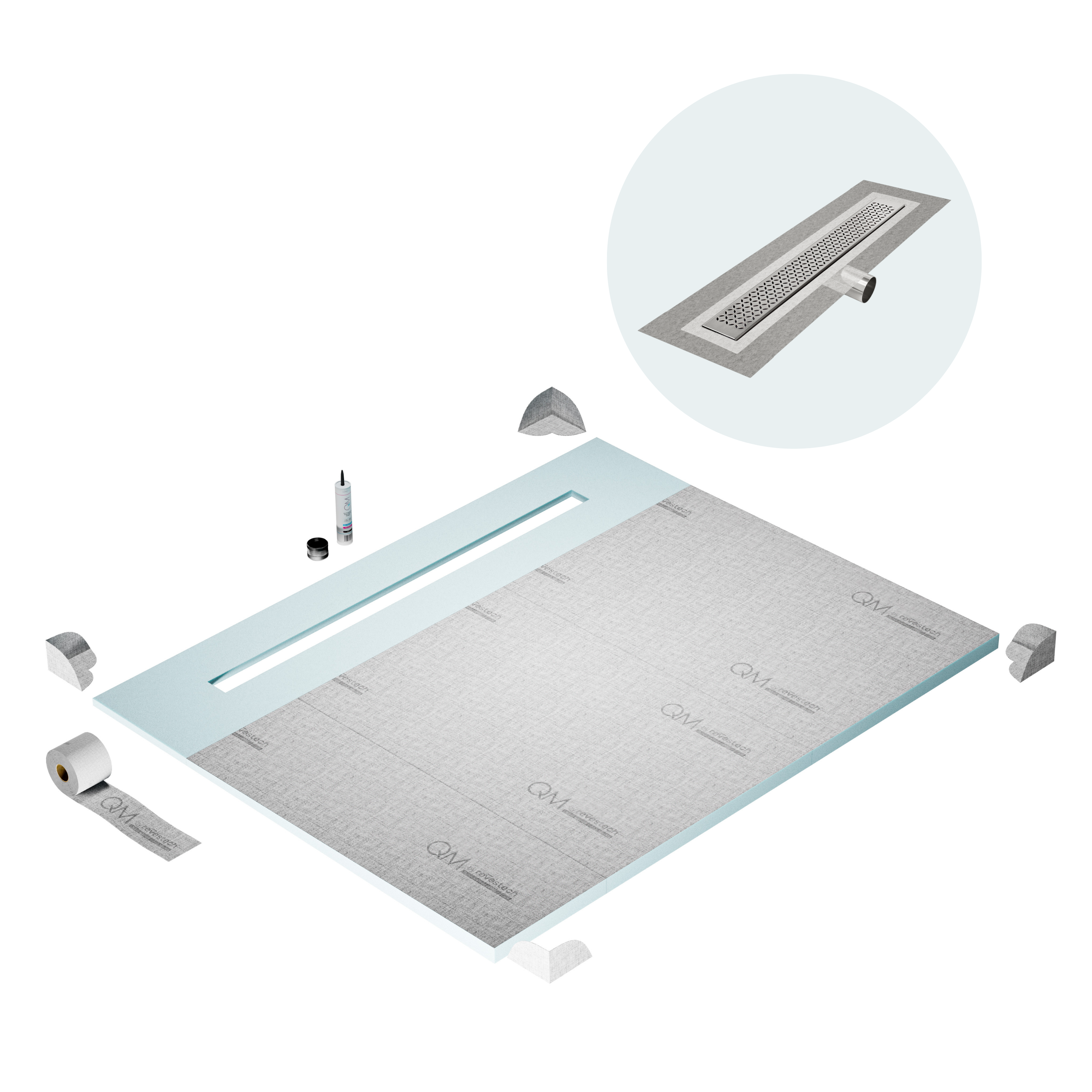 Curbless Lotus Shower Pan Kit Linear drain