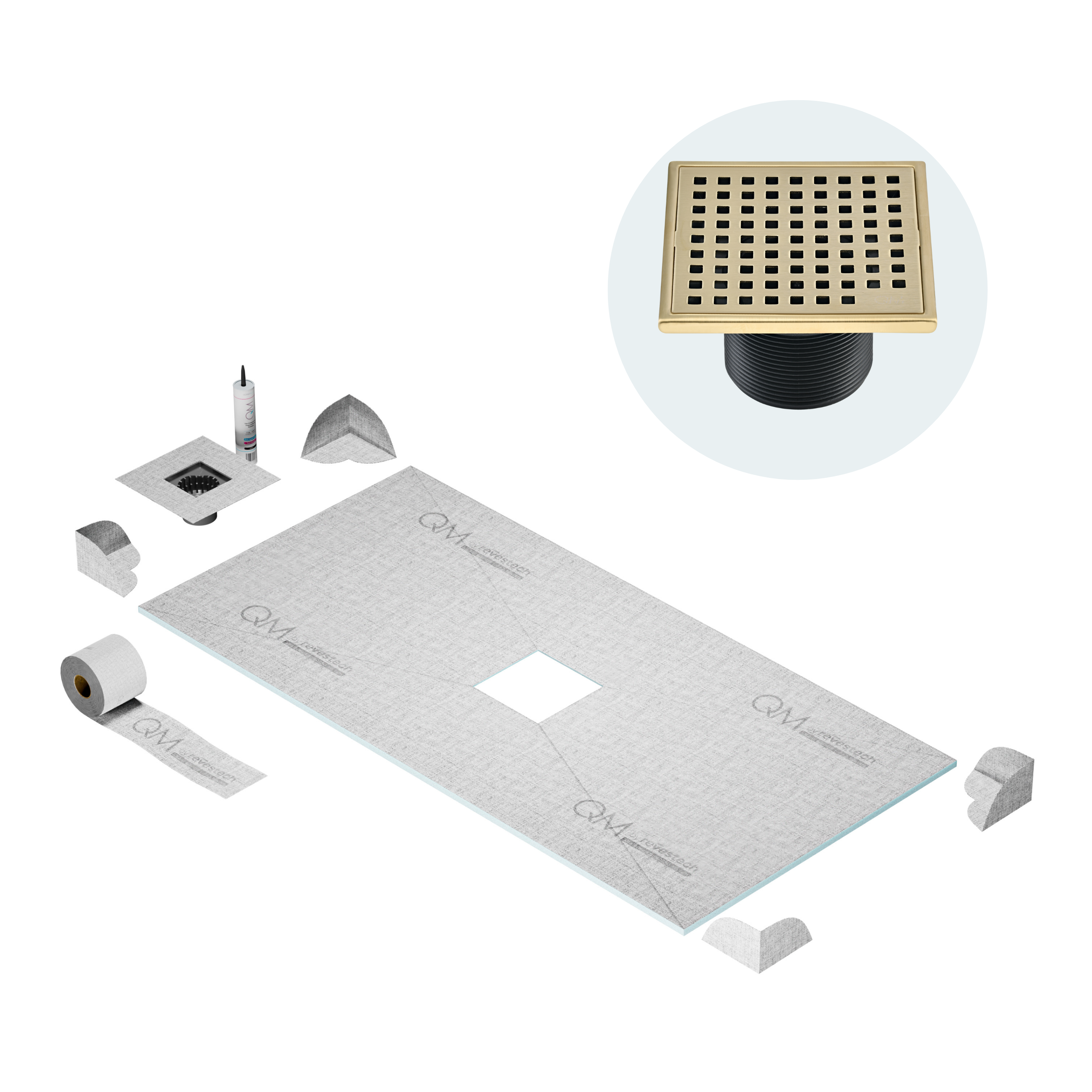 Curbless Mira Center Shower Pan Kit Square Drain