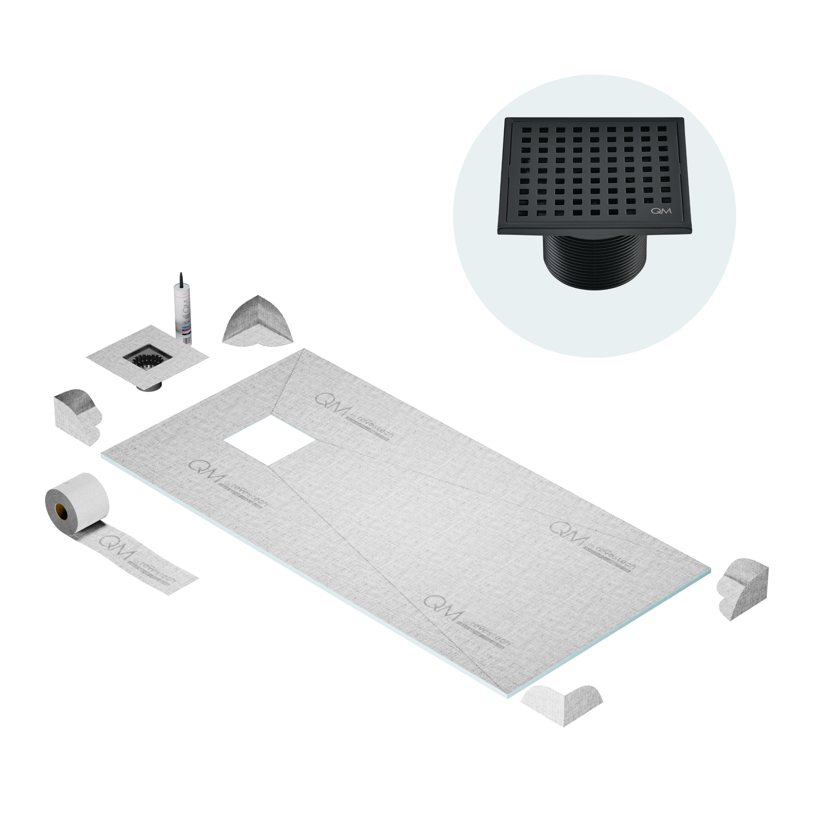 Curbless Mira Center Shower Pan Kit Square Drain