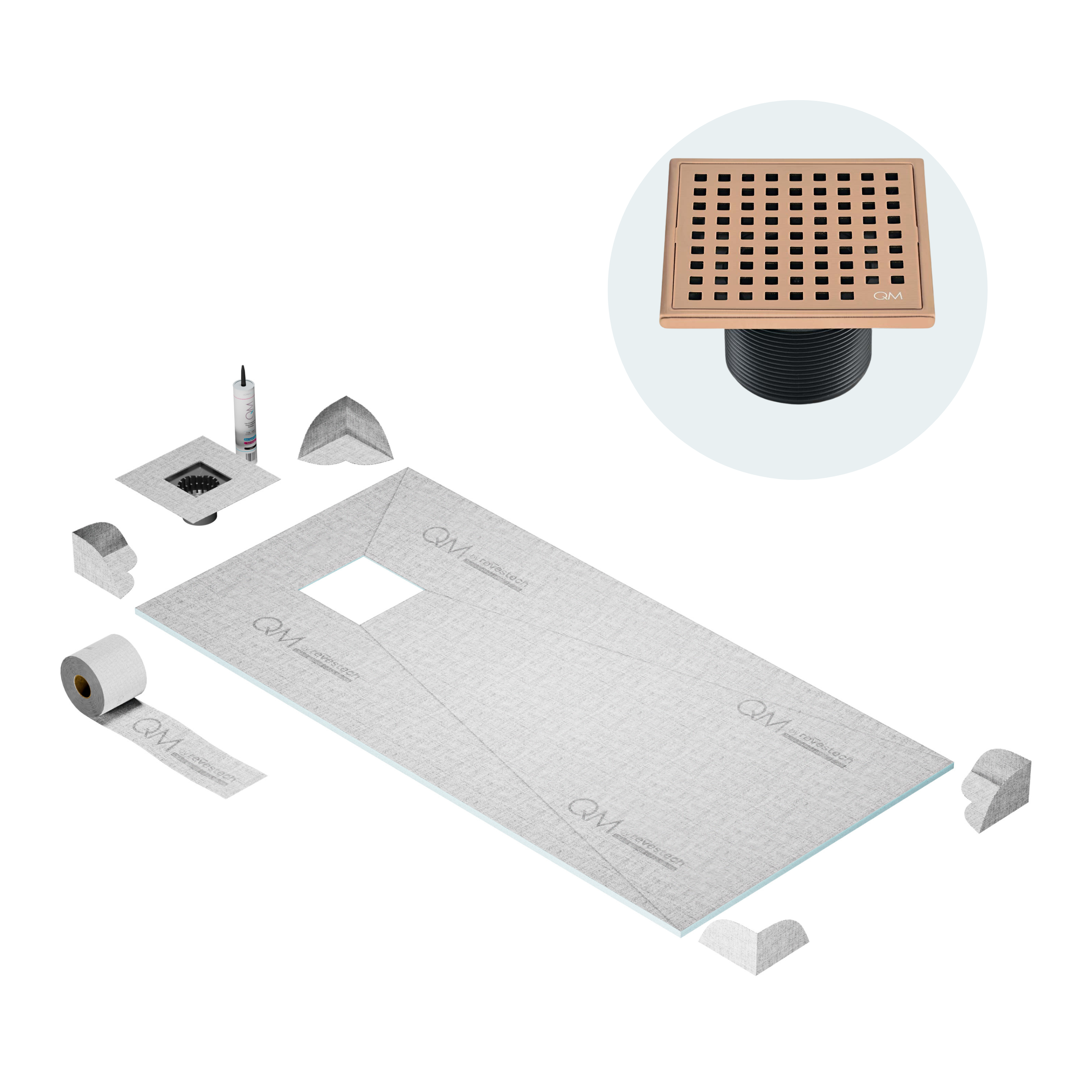 Curbless Mira Center Shower Pan Kit Square Drain