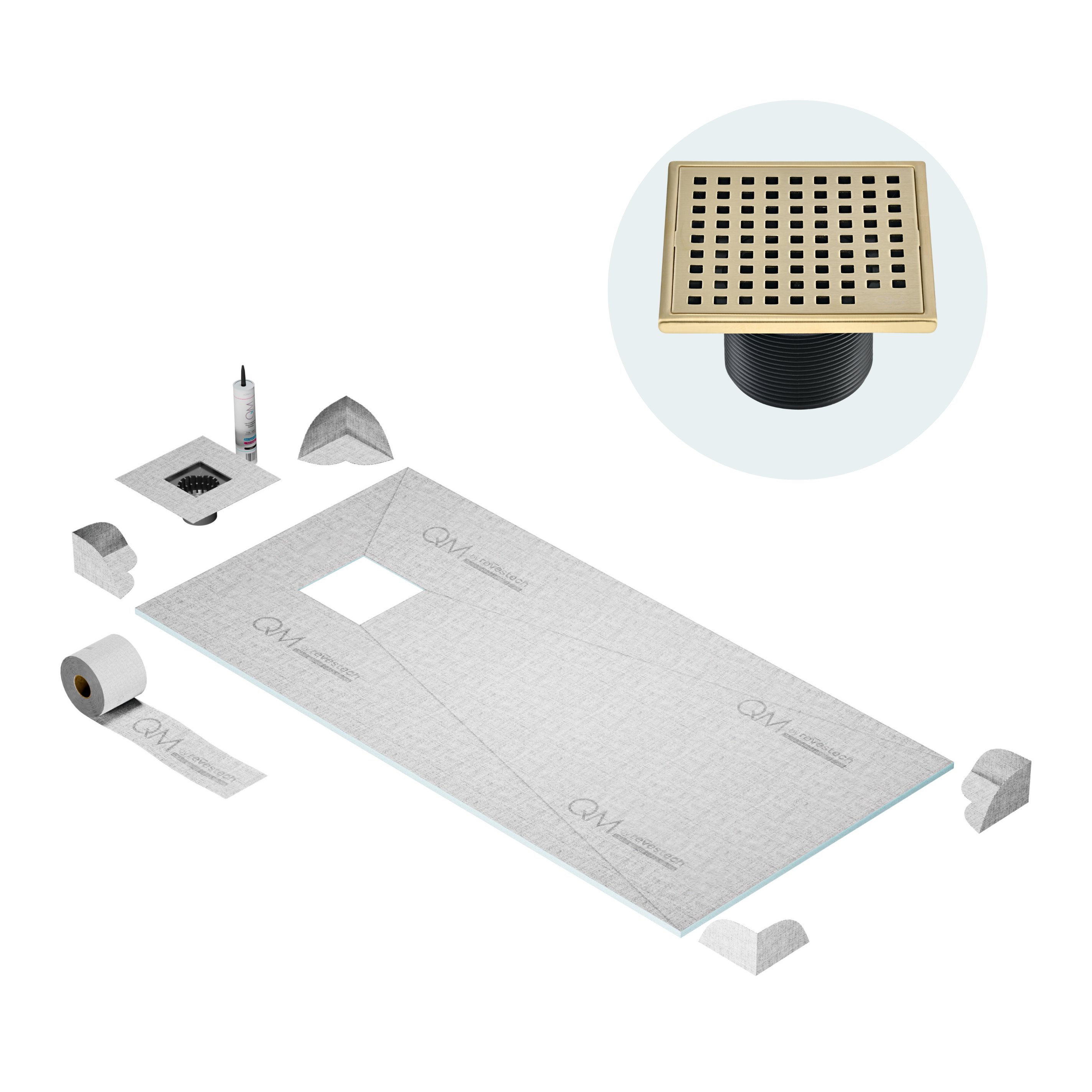 Curbless Mira Center Shower Pan Kit Square Drain