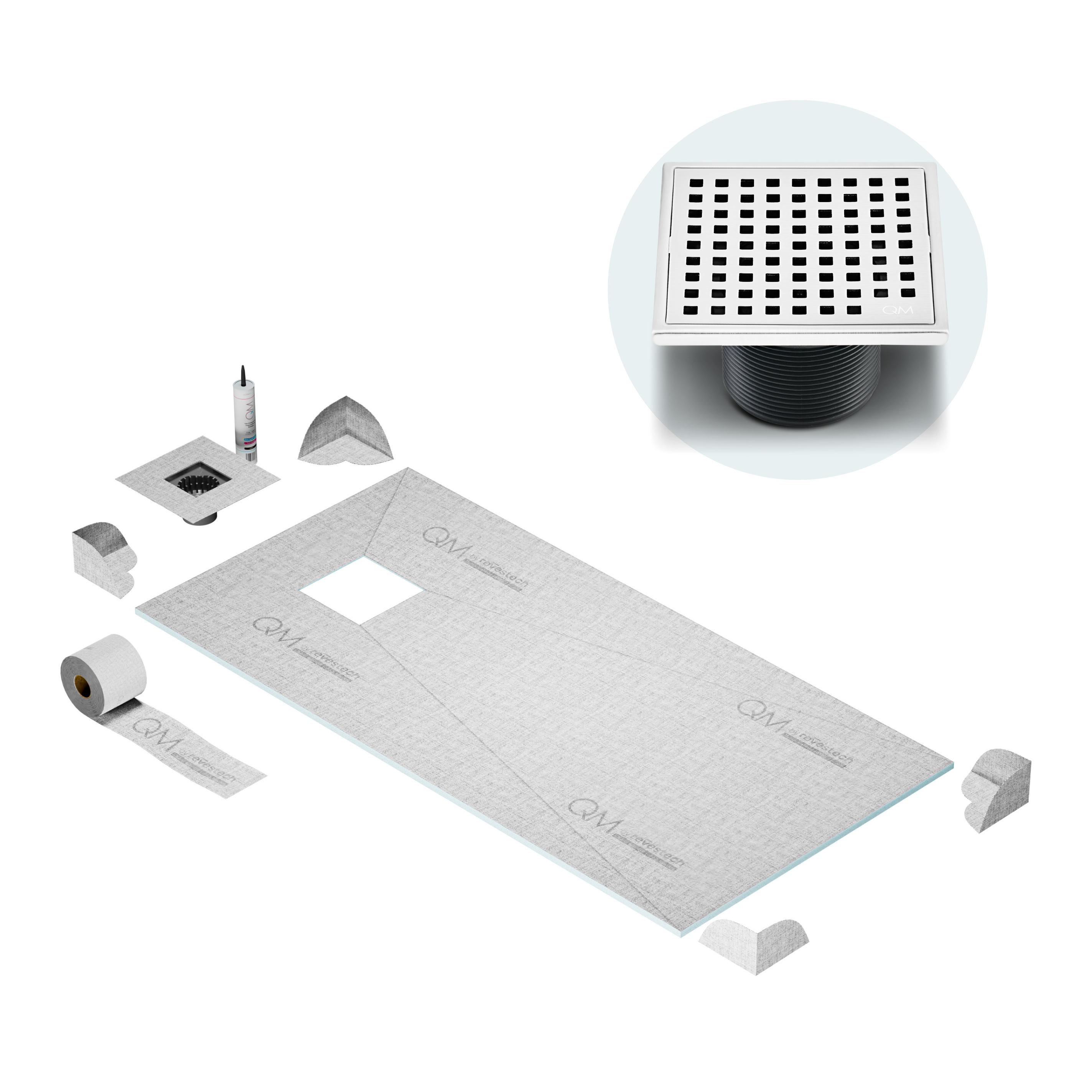 Curbless Mira Center Shower Pan Kit Square Drain