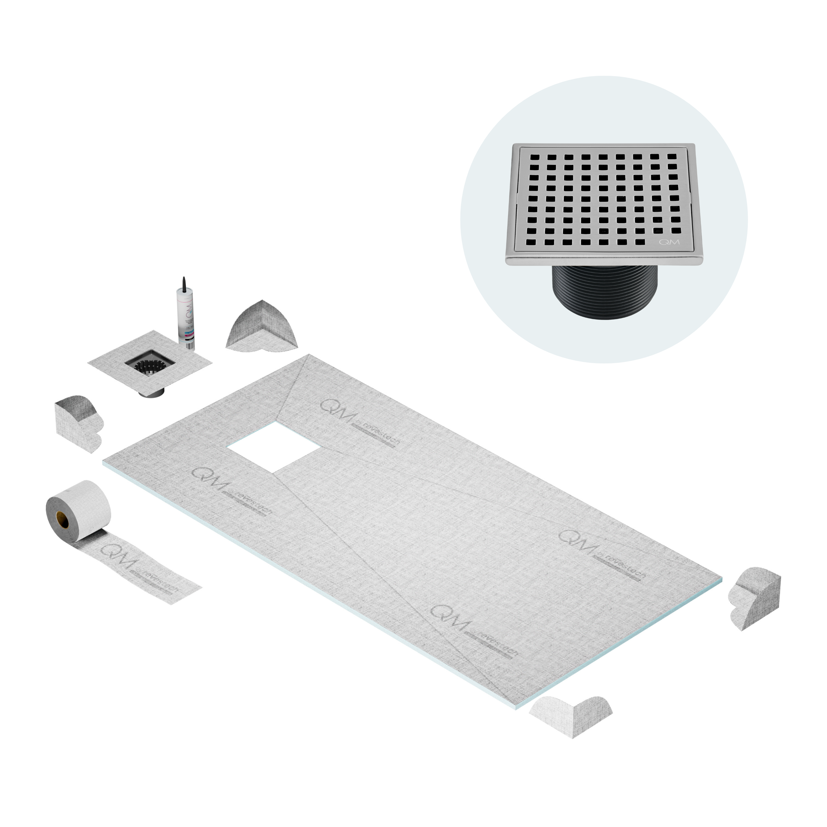 Curbless Mira Center Shower Pan Kit Square Drain