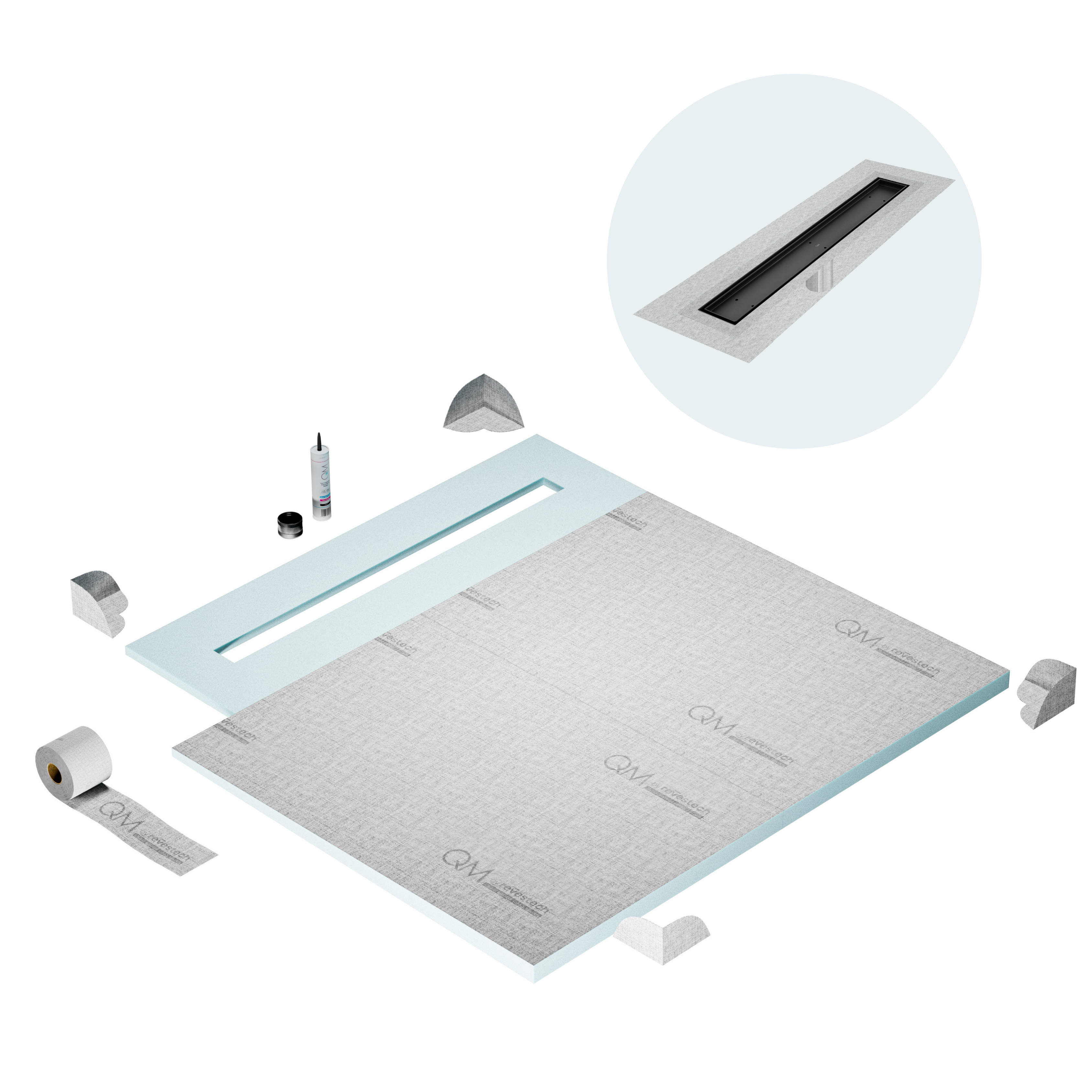 Curbless Mist (Tile-In) Shower Pan Kit Linear drain
