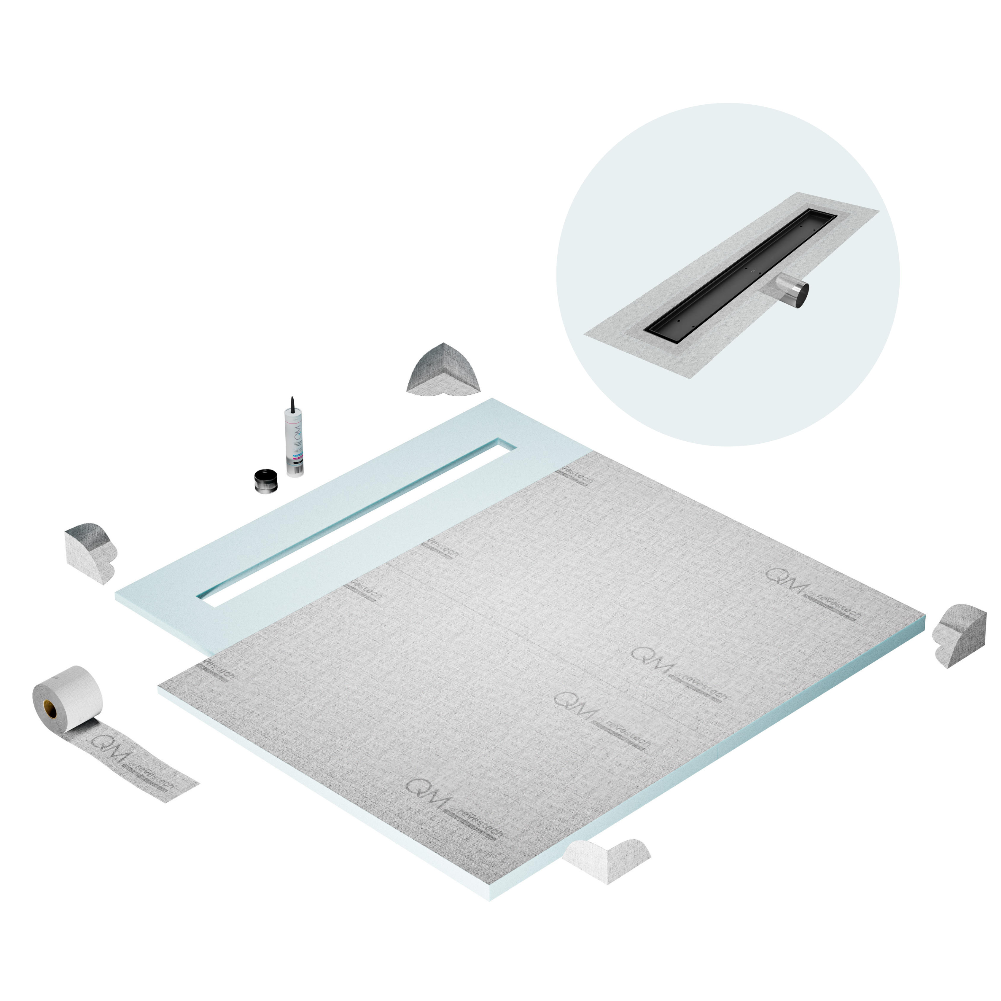 Curbless Mist (Tile-In) Shower Pan Kit Linear drain