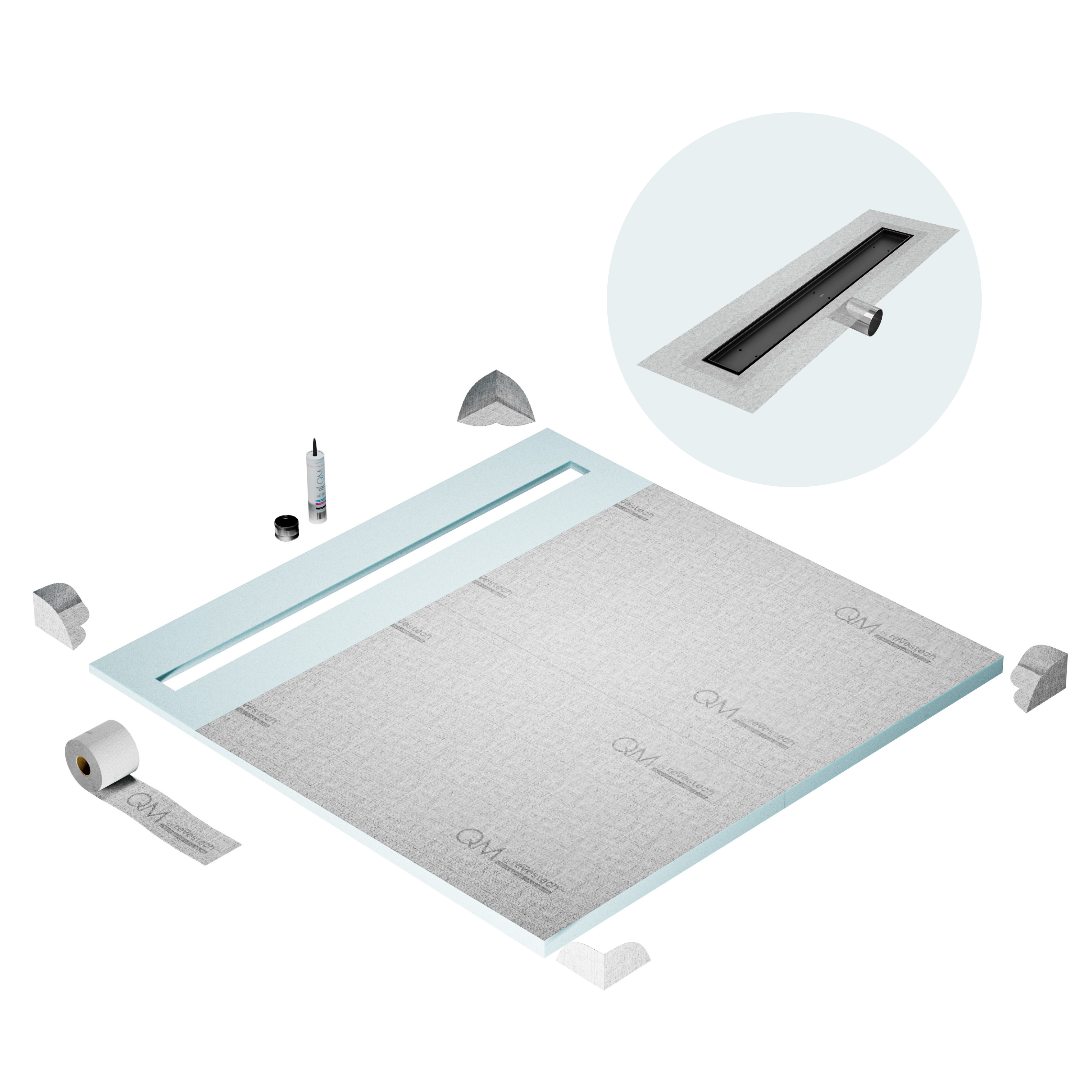 Curbless Mist (Tile-In) Shower Pan Kit Linear drain