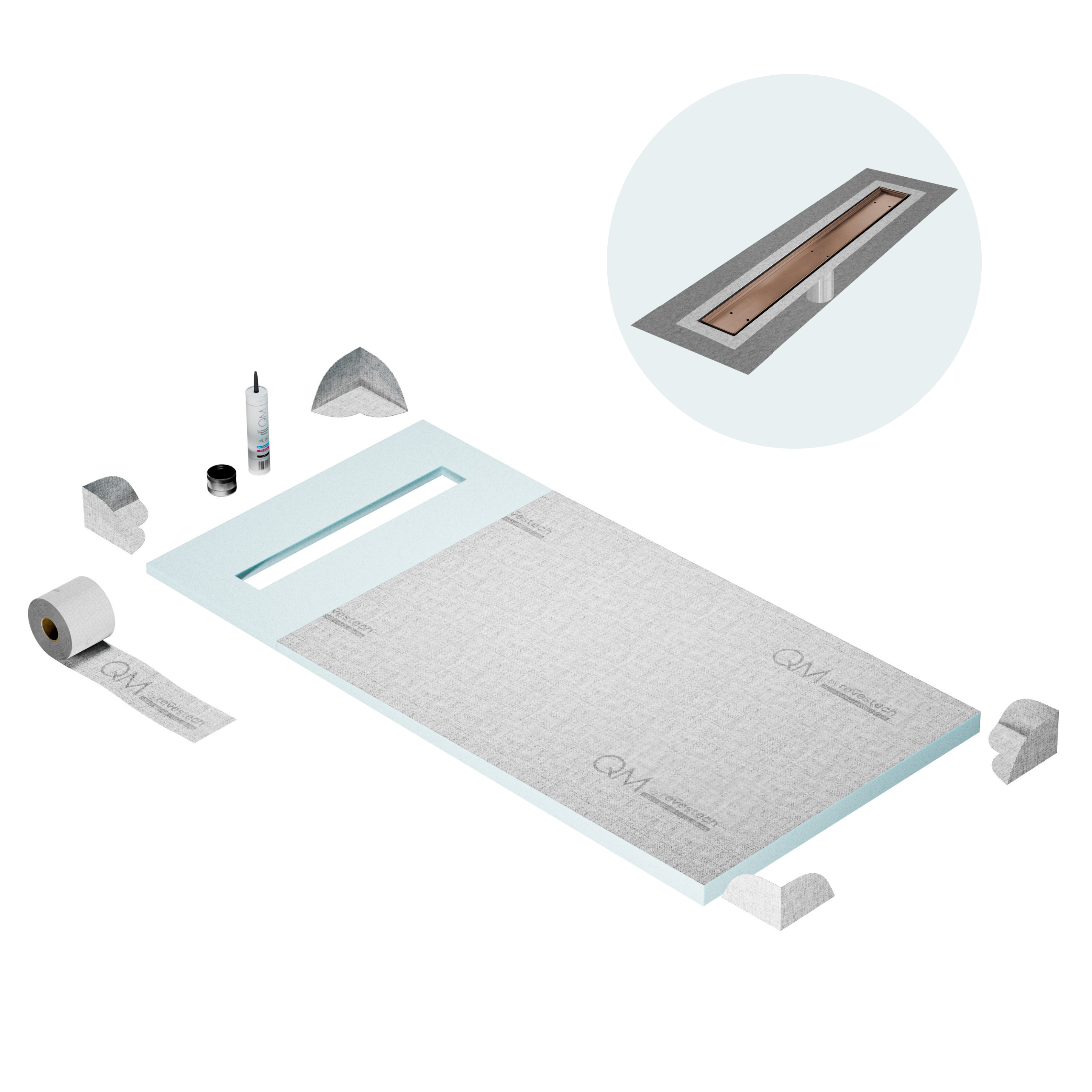 Curbless Mist (Tile-In) Shower Pan Kit Linear drain