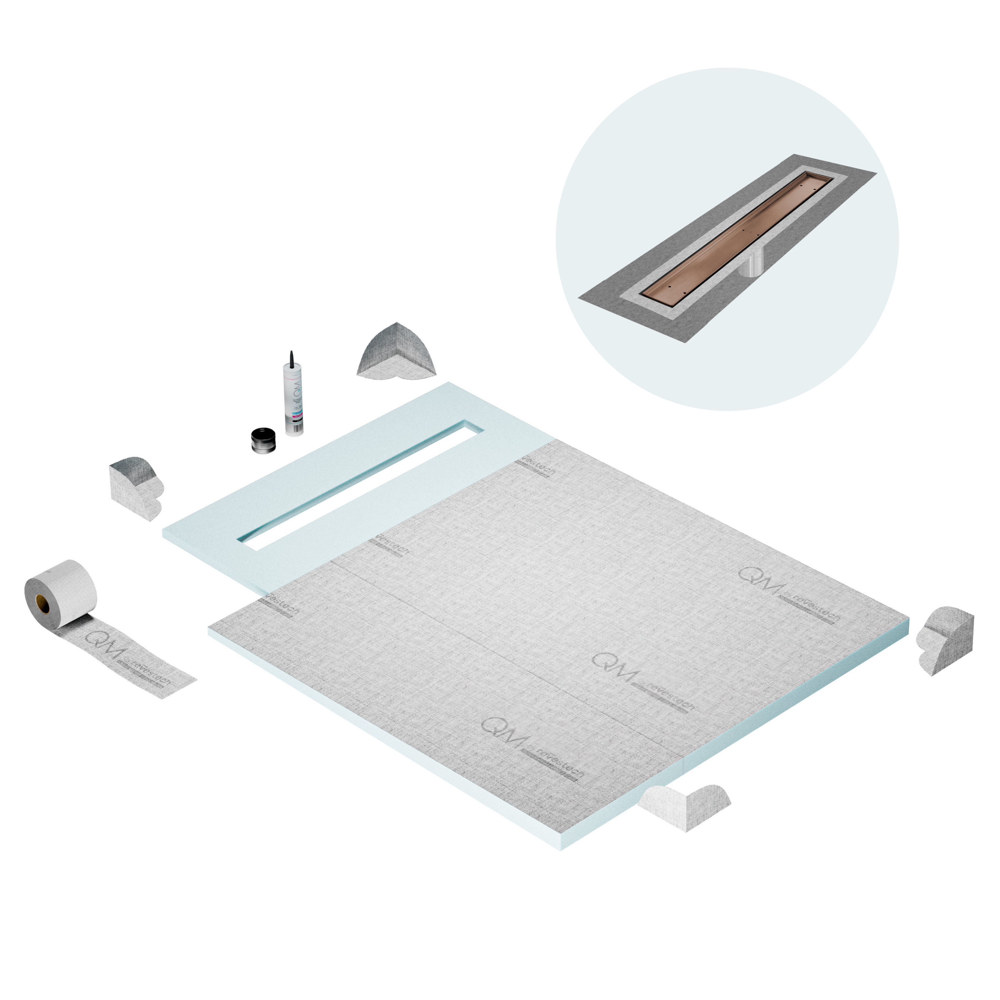 Curbless Mist (Tile-In) Shower Pan Kit Linear drain