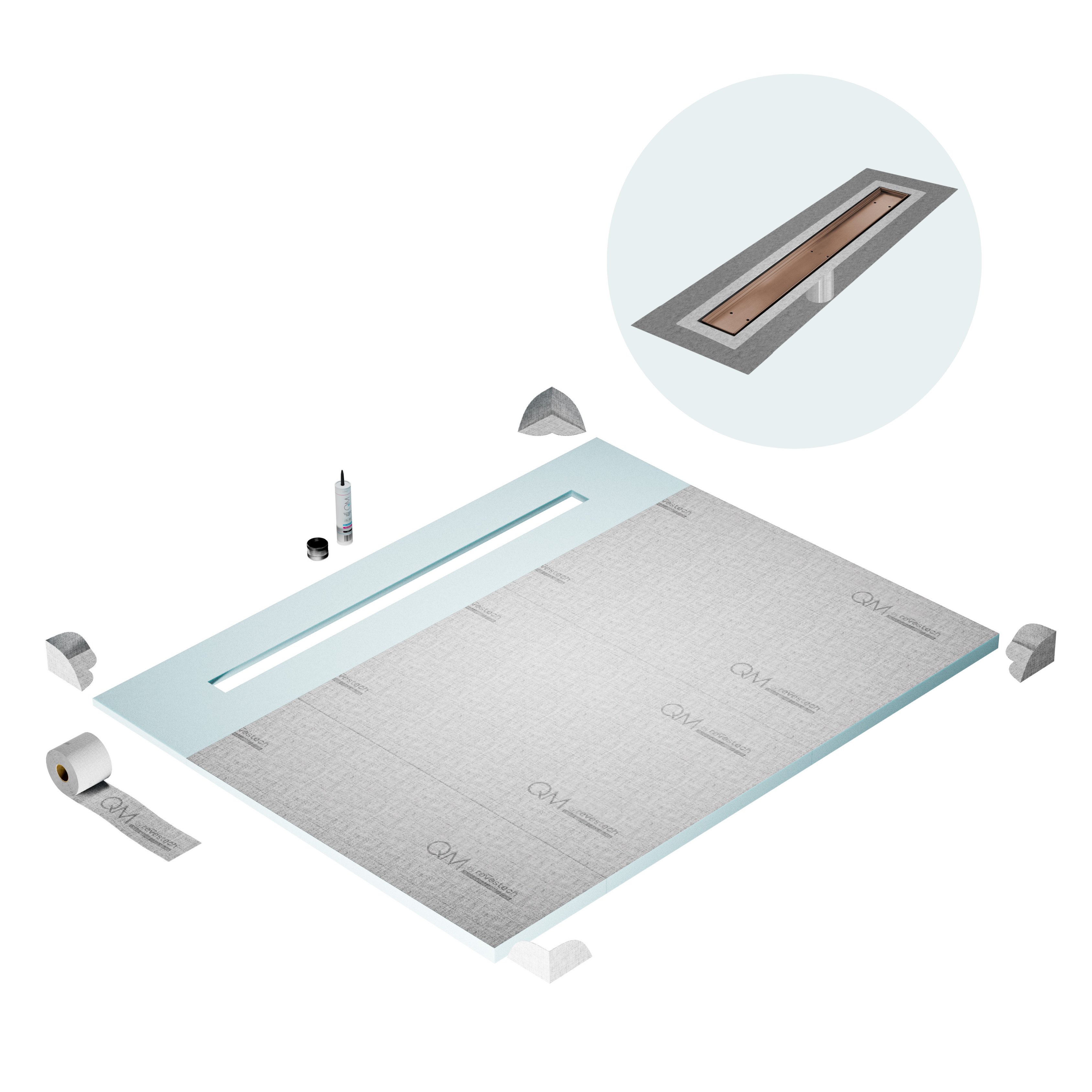 Curbless Mist (Tile-In) Shower Pan Kit Linear drain