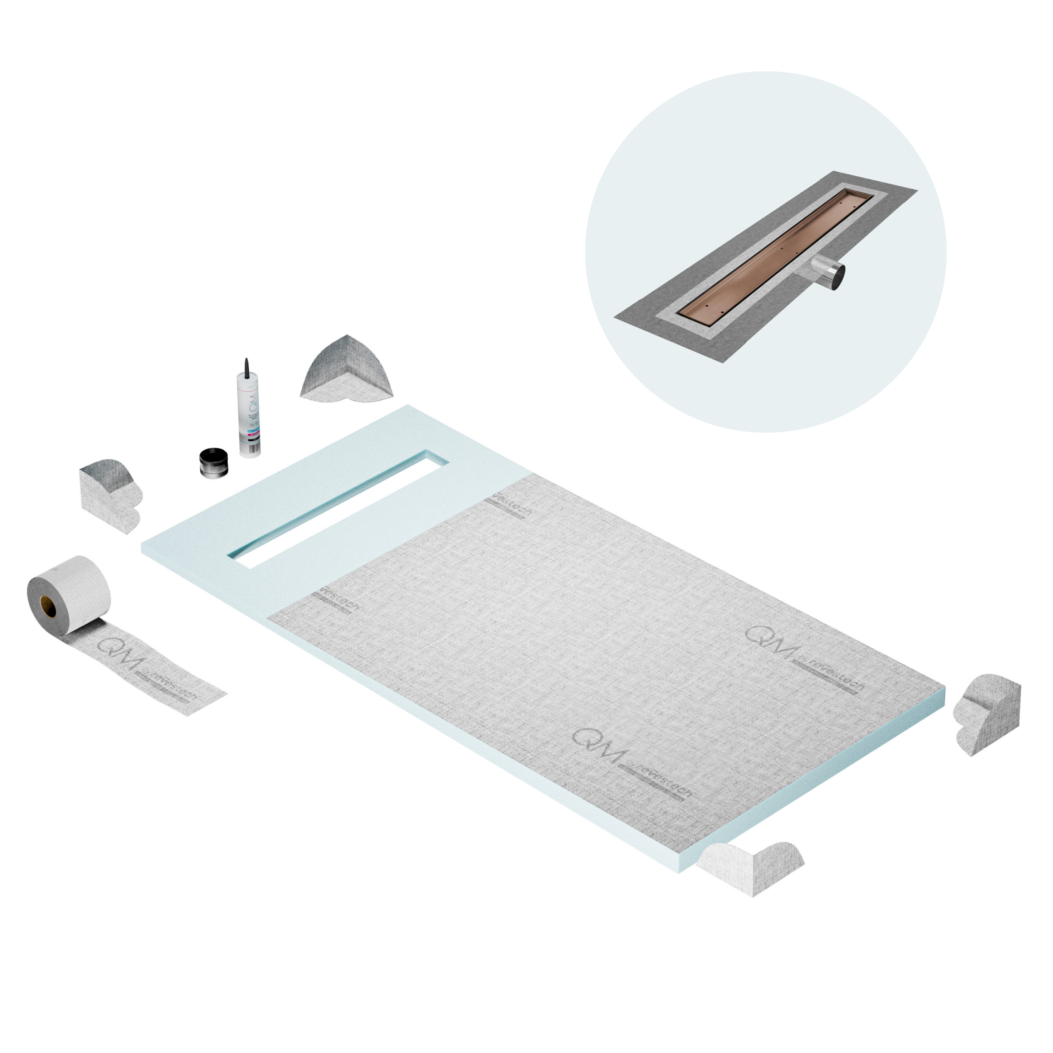 Curbless Mist (Tile-In) Shower Pan Kit Linear drain