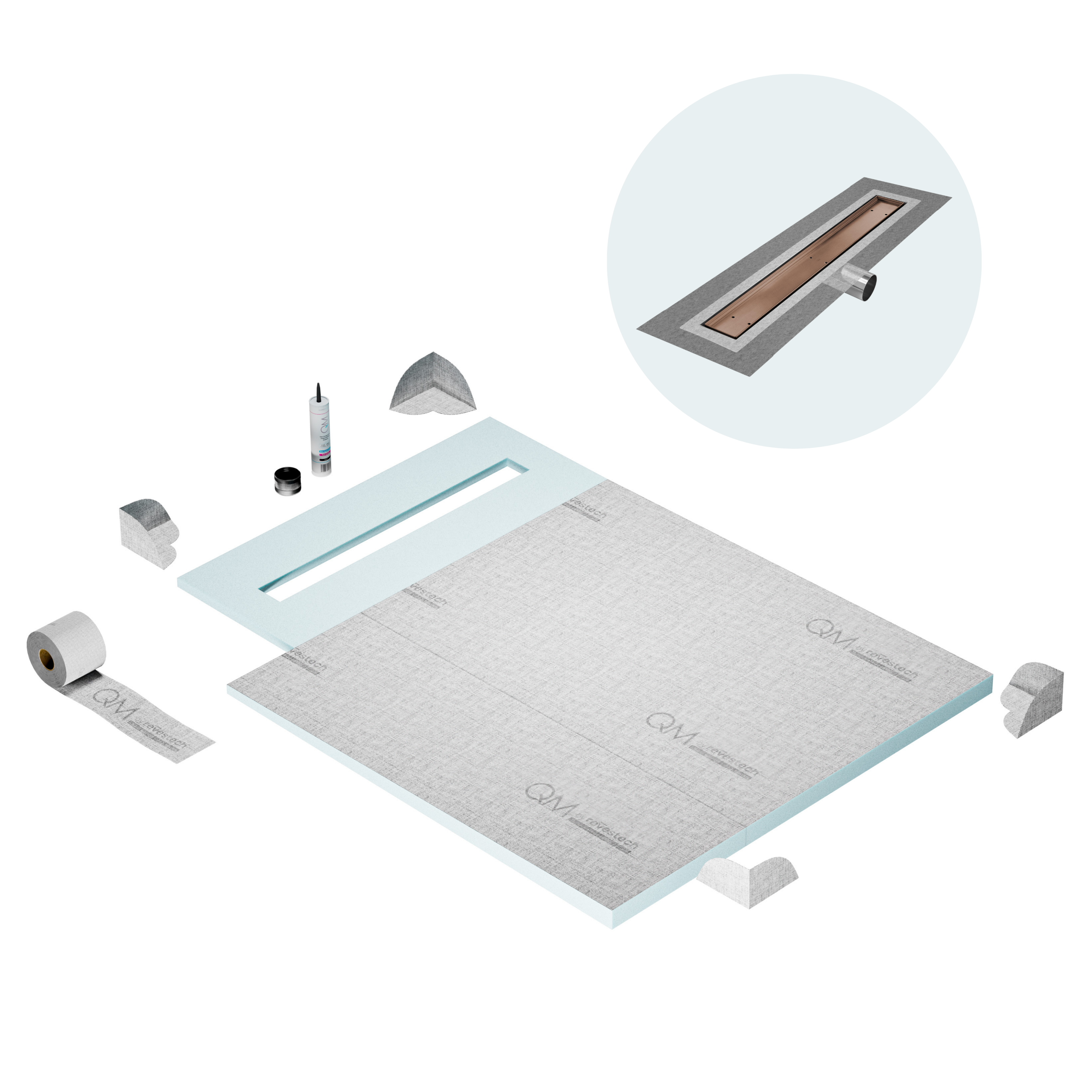 Curbless Mist (Tile-In) Shower Pan Kit Linear drain