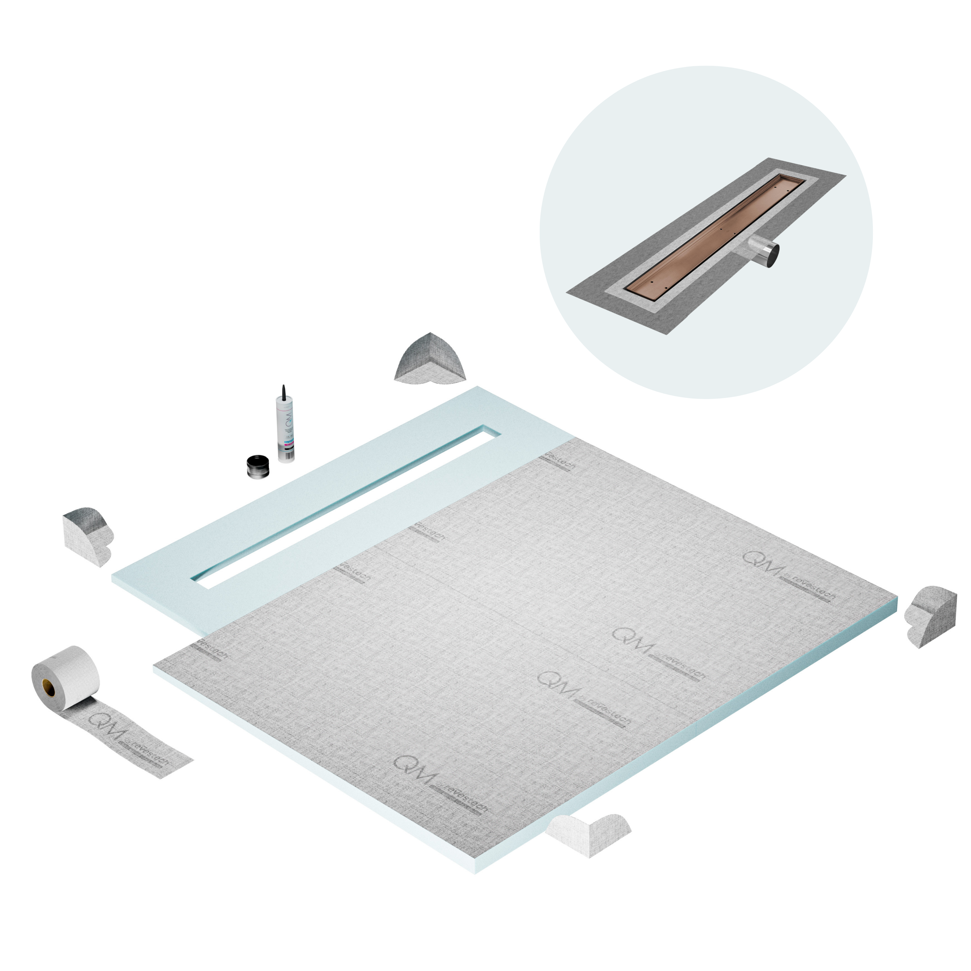 Curbless Mist (Tile-In) Shower Pan Kit Linear drain