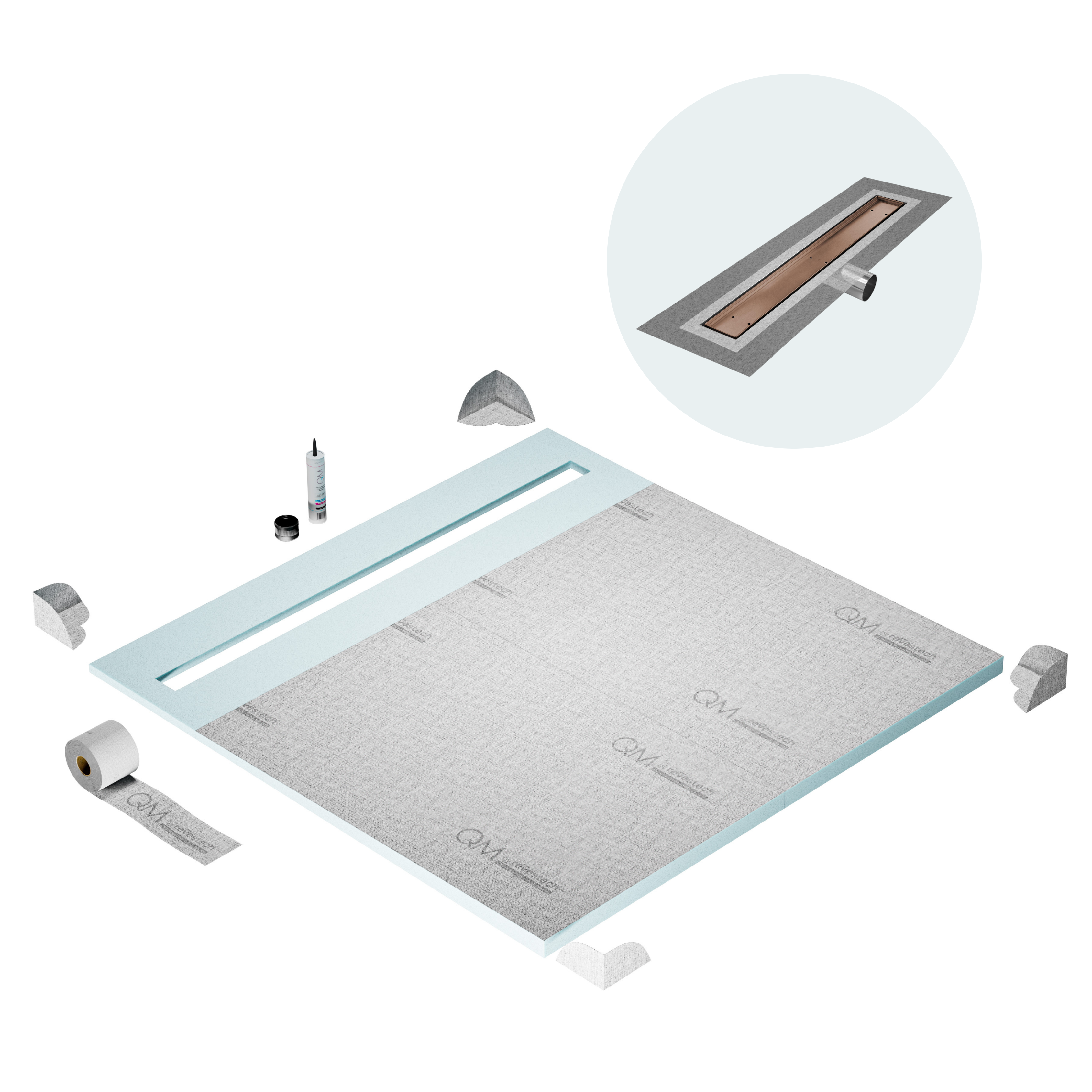 Curbless Mist (Tile-In) Shower Pan Kit Linear drain