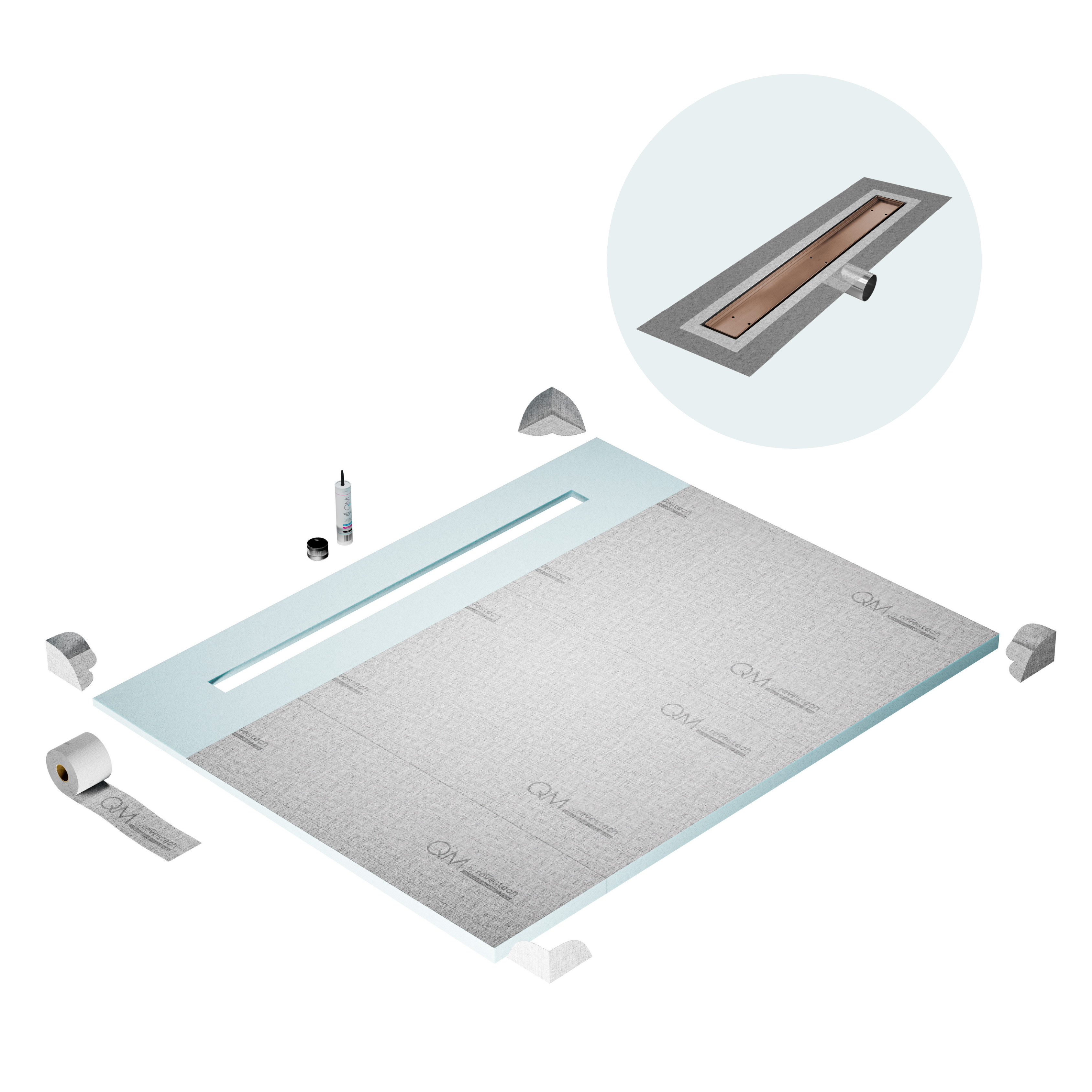 Curbless Mist (Tile-In) Shower Pan Kit Linear drain