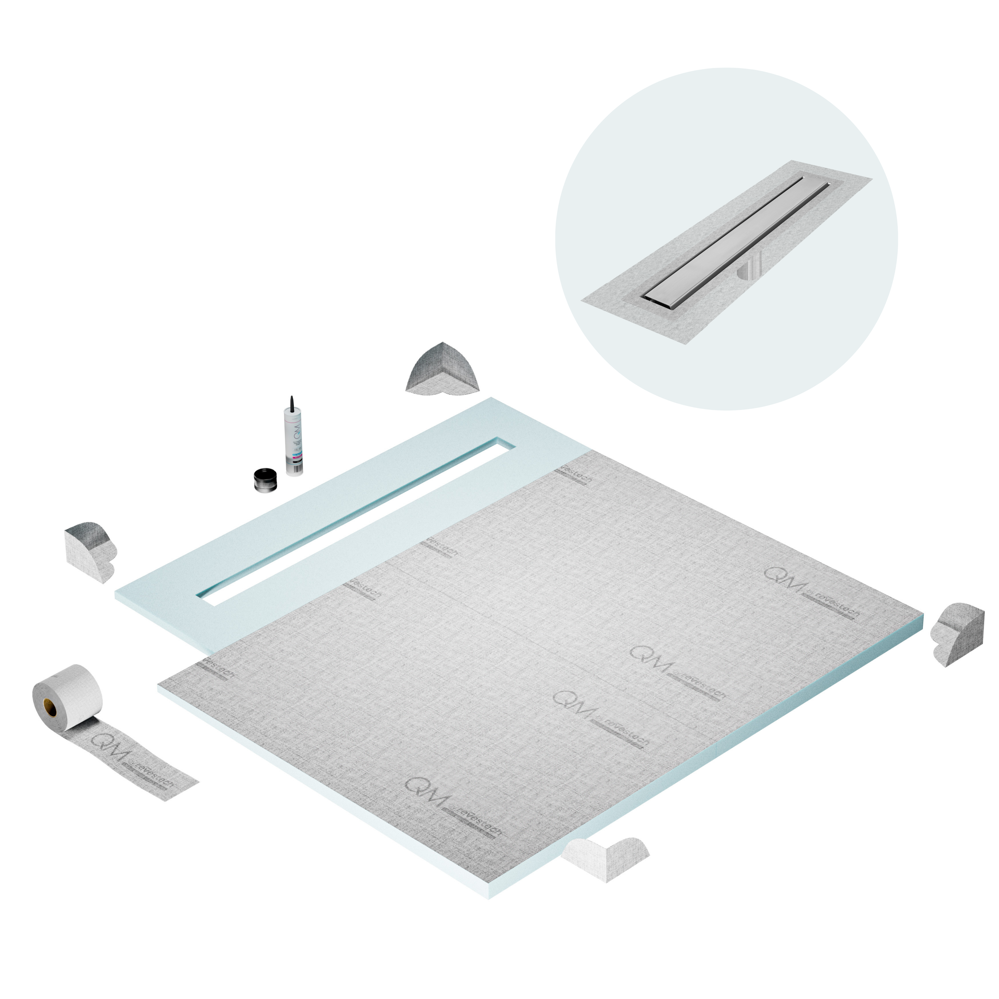 Curbless Mist (Tile-In) Shower Pan Kit Linear drain