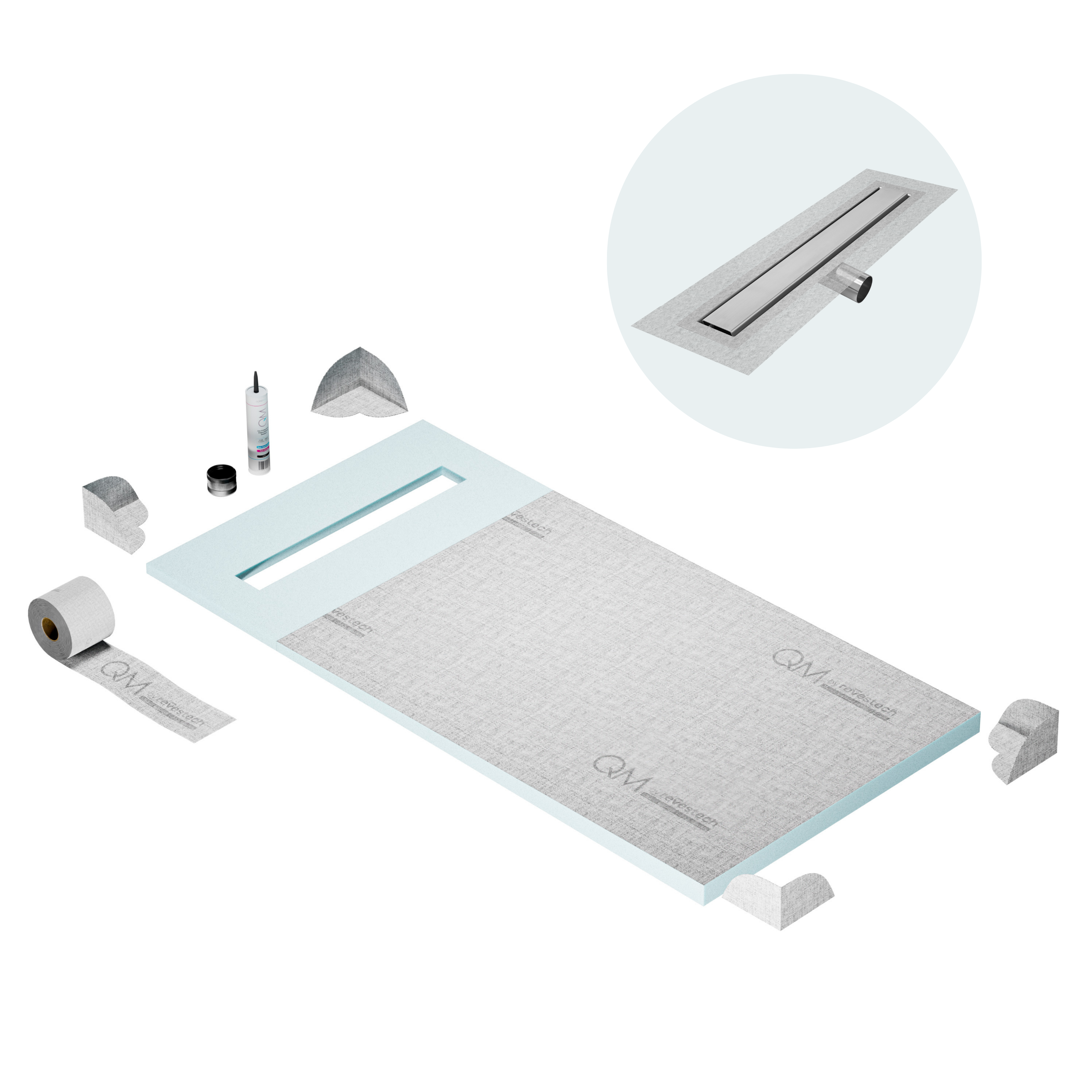 Curbless Mist (Tile-In) Shower Pan Kit Linear drain
