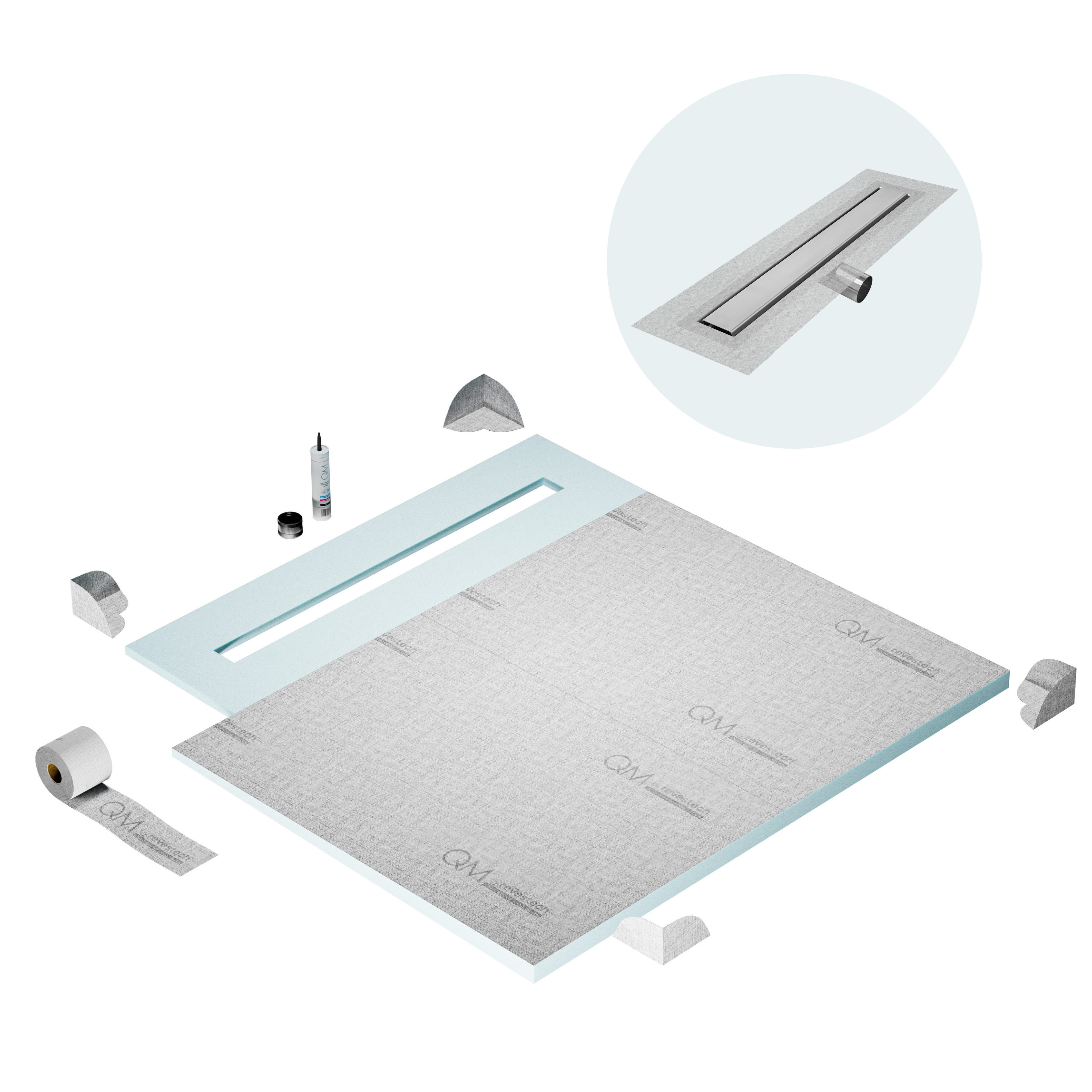 Curbless Mist (Tile-In) Shower Pan Kit Linear drain