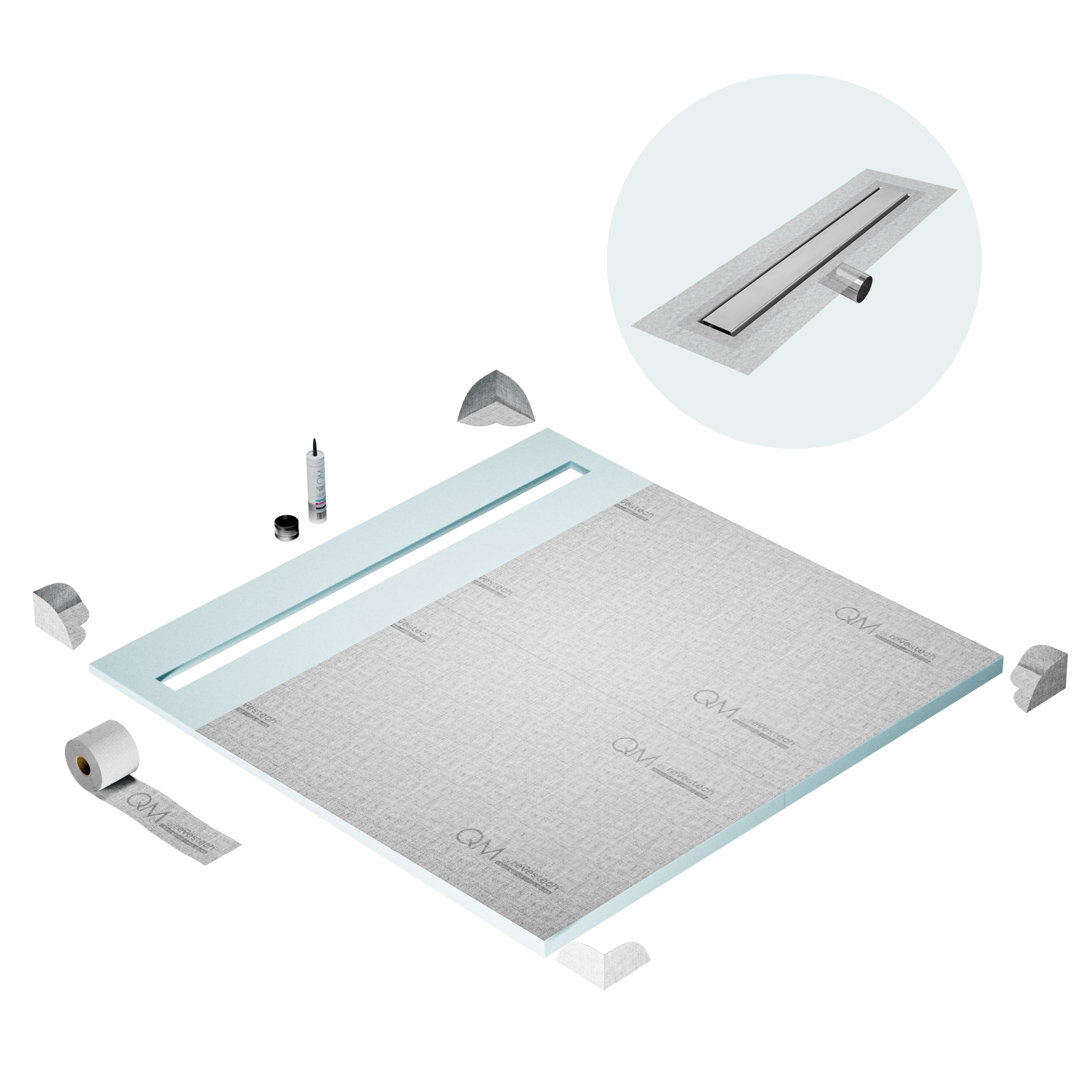 Curbless Mist (Tile-In) Shower Pan Kit Linear drain