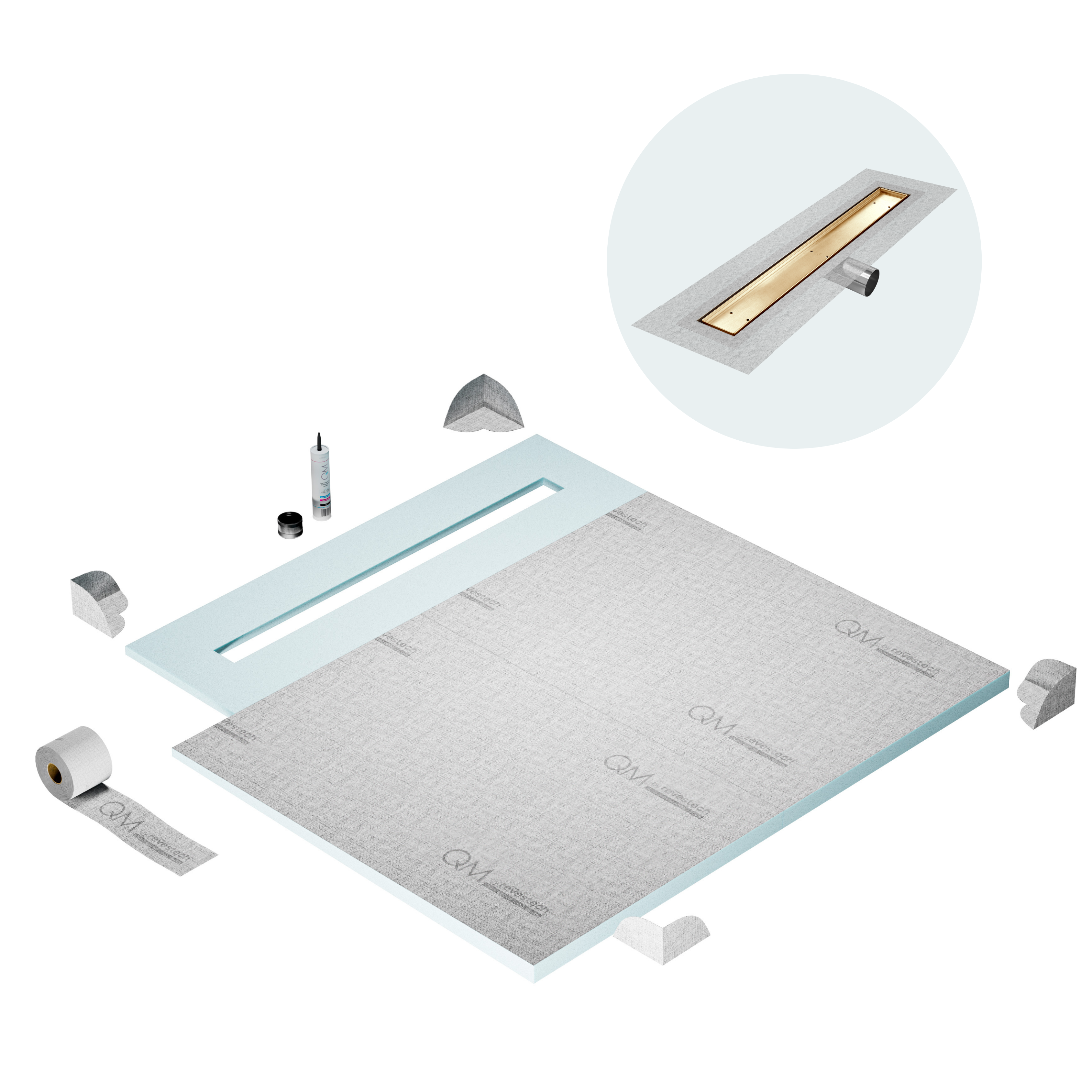 Curbless Mist (Tile-In) Shower Pan Kit Linear drain