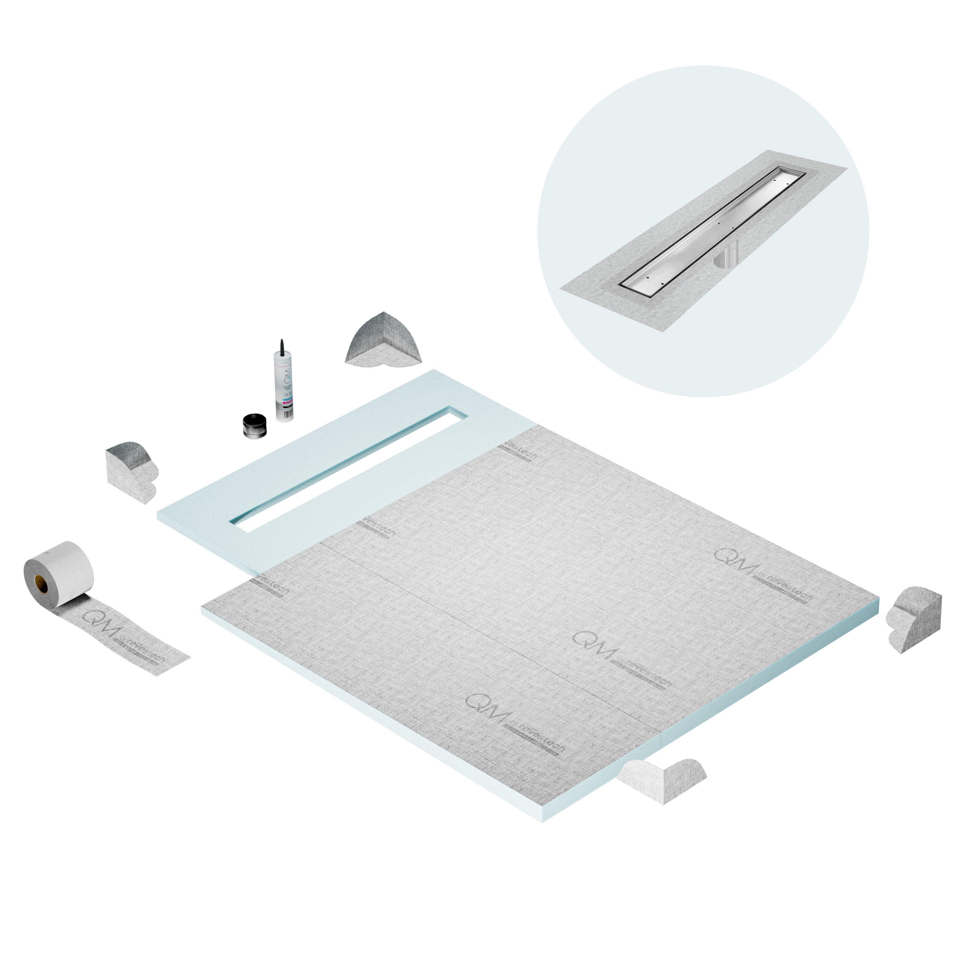 Curbless Mist (Tile-In) Shower Pan Kit Linear drain