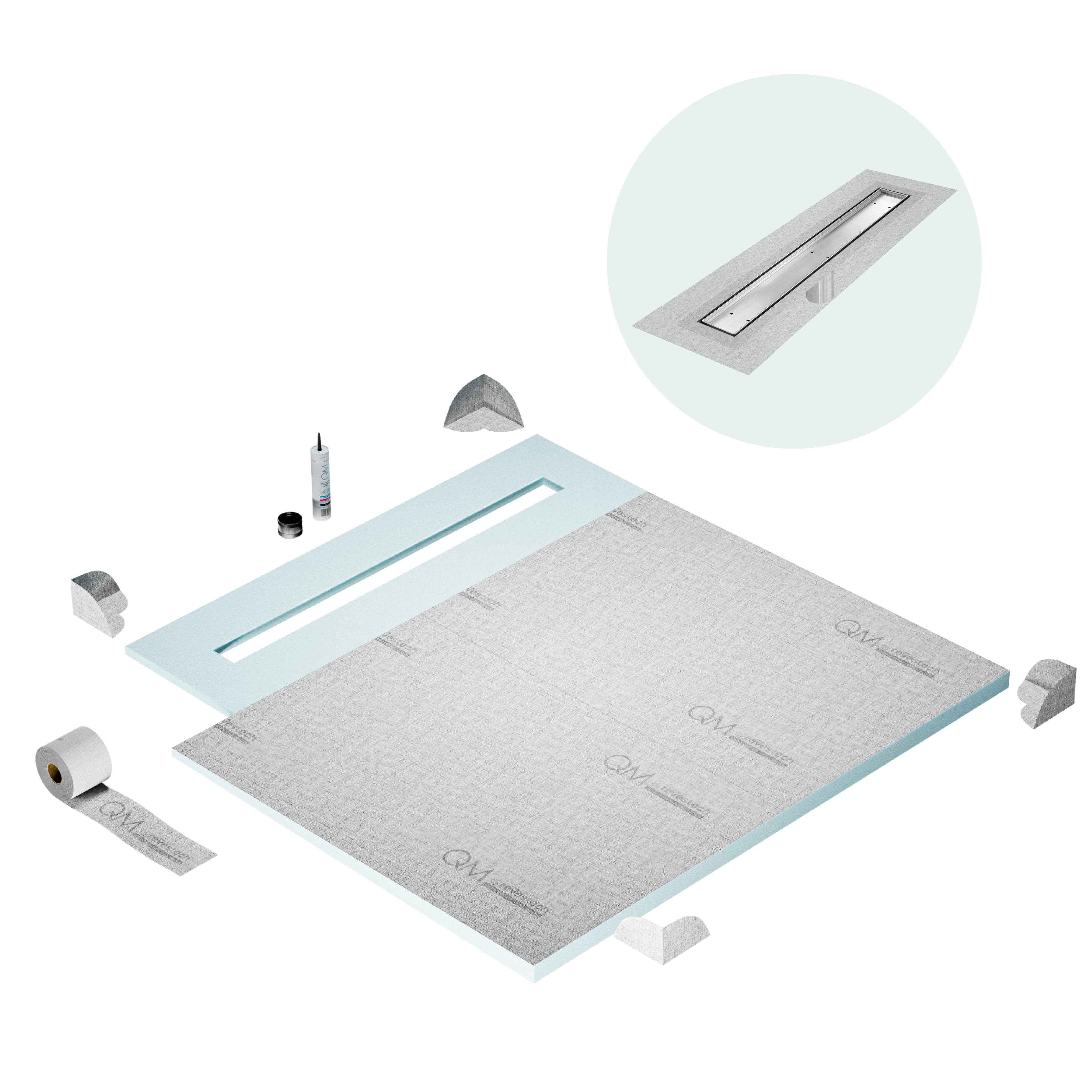Curbless Mist (Tile-In) Shower Pan Kit Linear drain