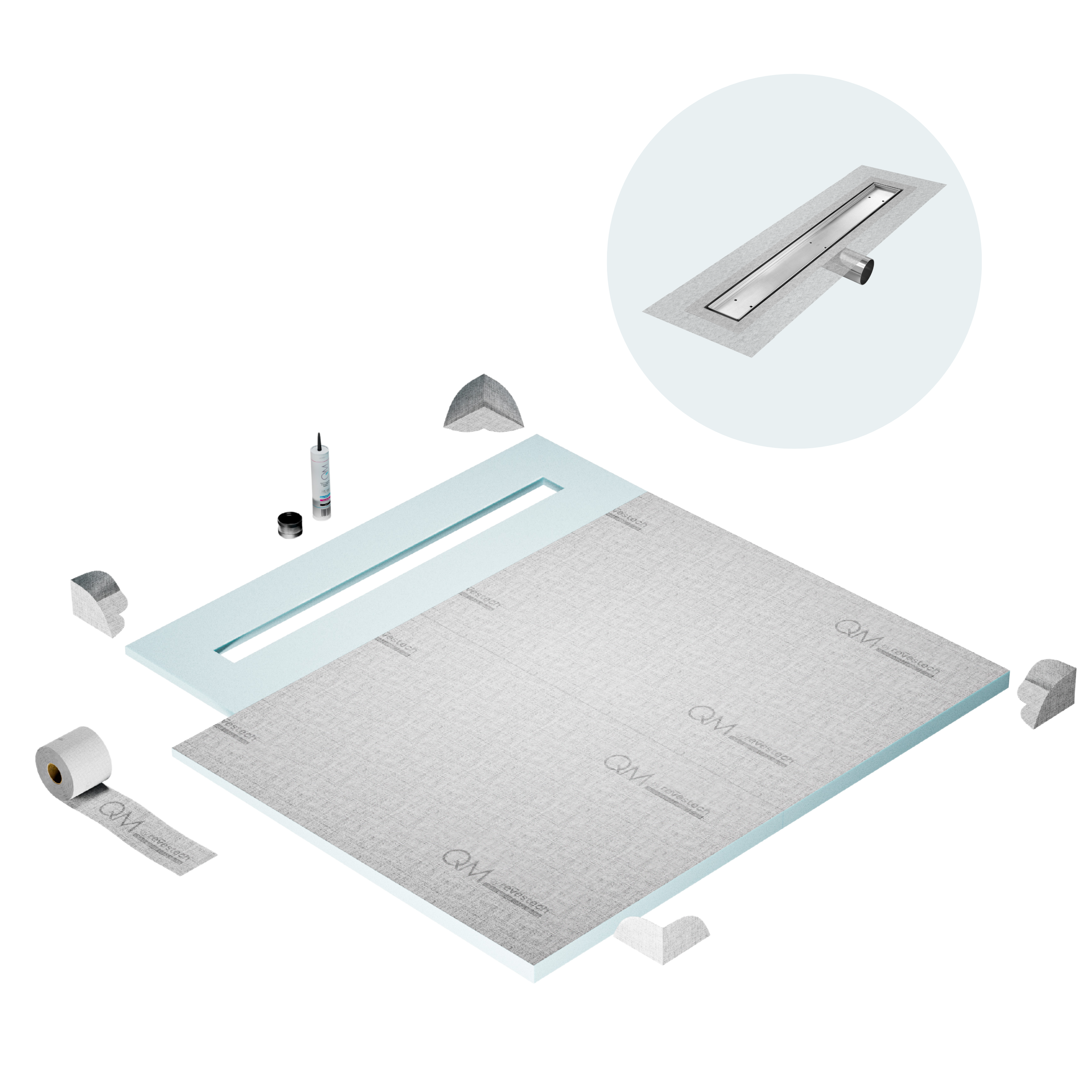 Curbless Mist (Tile-In) Shower Pan Kit Linear drain