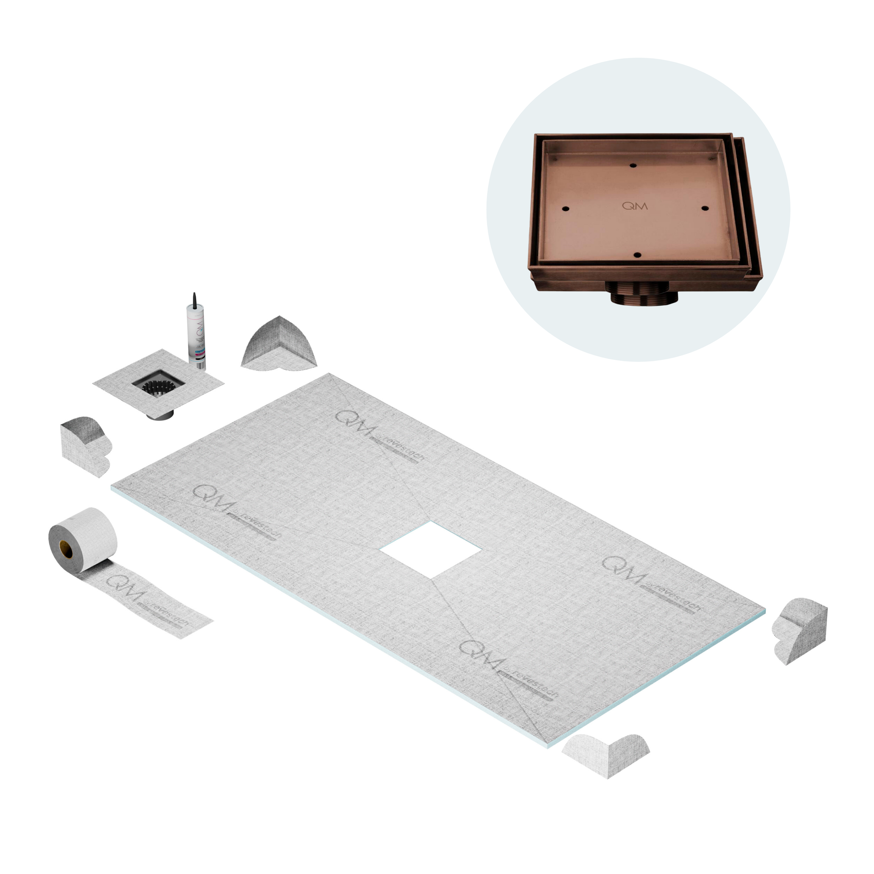 Curbless Mist (Tile-In) Shower Pan Kit Square drain