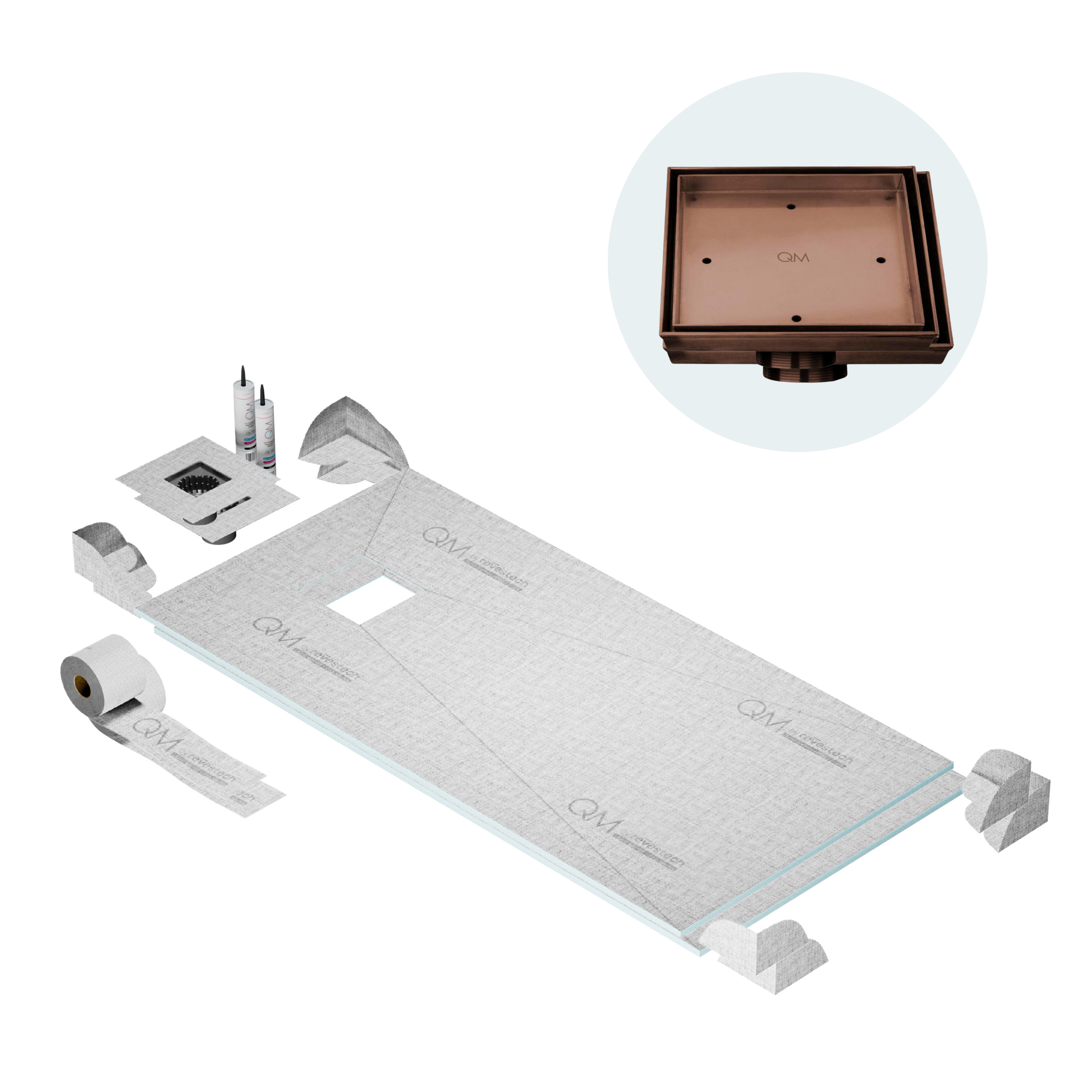 Curbless Mist (Tile-In) Shower Pan Kit Square drain