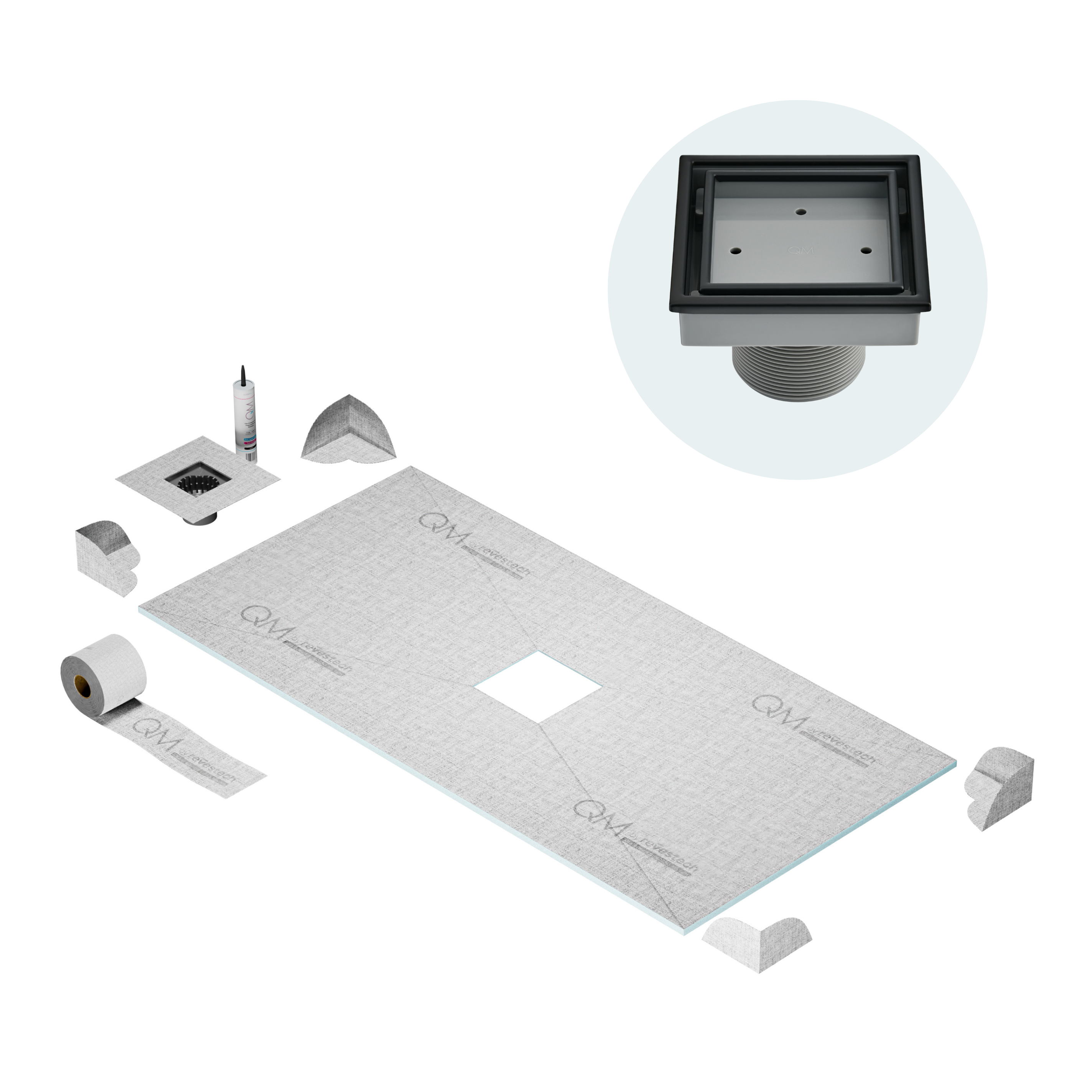 Curbless Veil (Tile-In) Shower Pan Kit Square drain