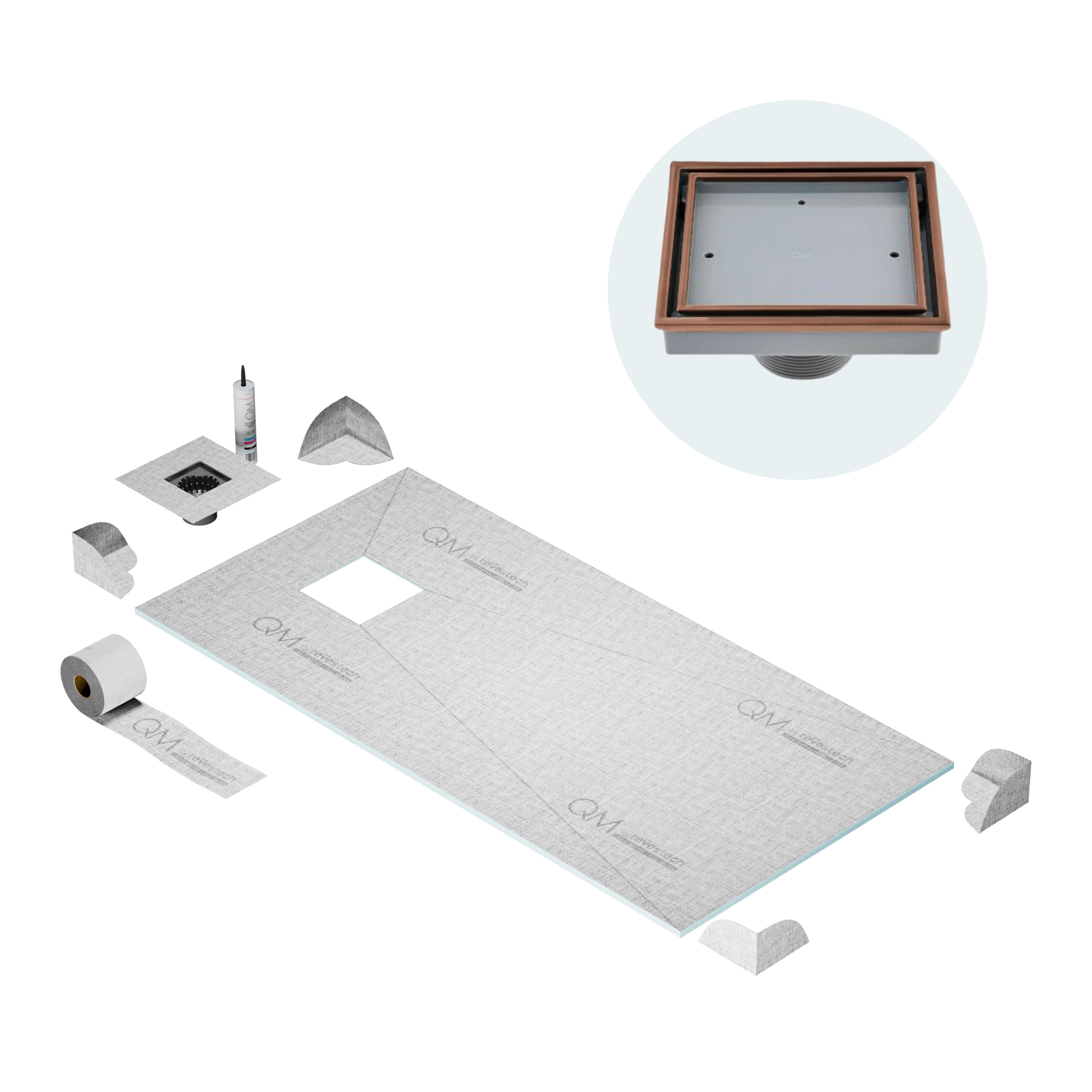 Curbless Veil (Tile-In) Shower Pan Kit Square drain
