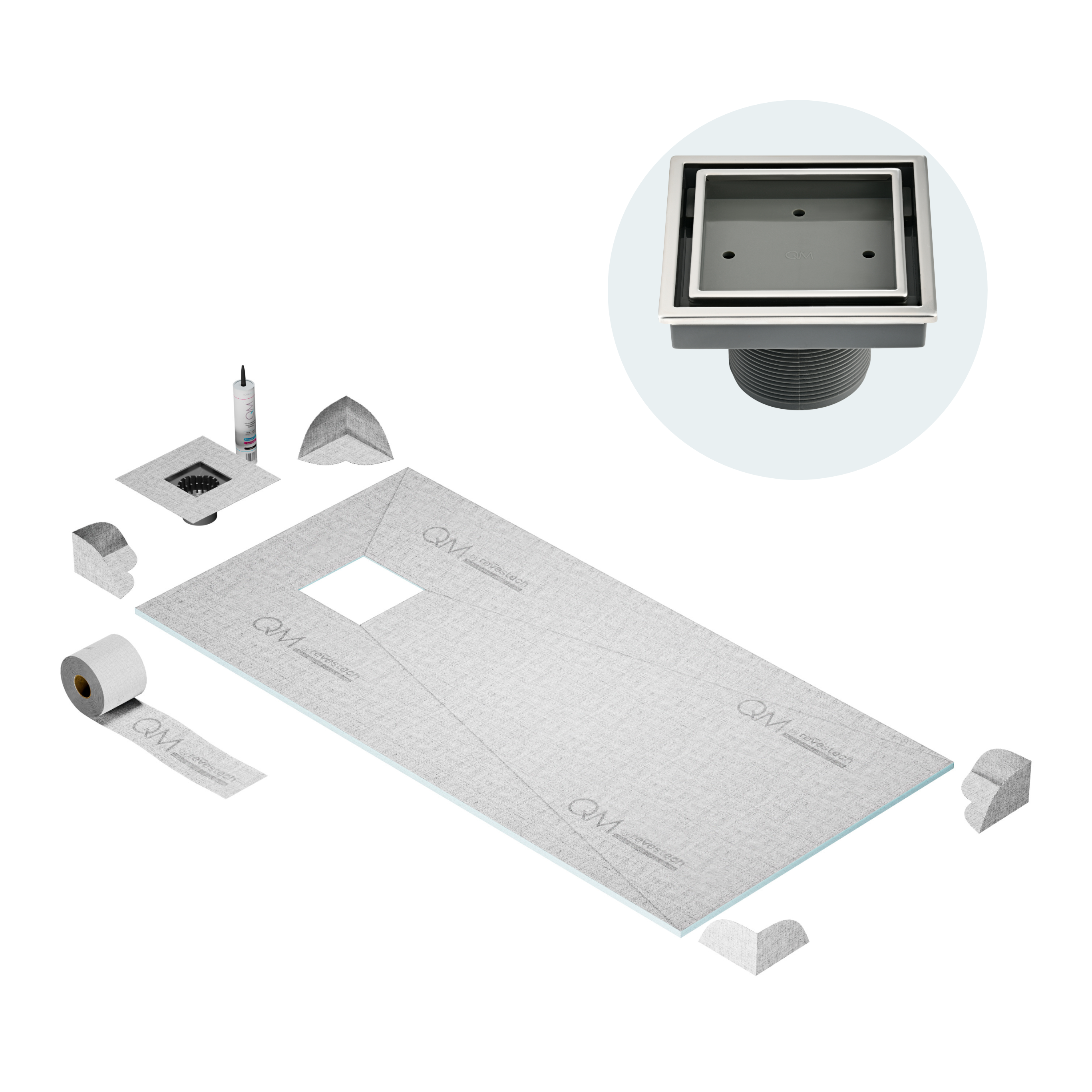 Curbless Veil (Tile-In) Shower Pan Kit Square drain